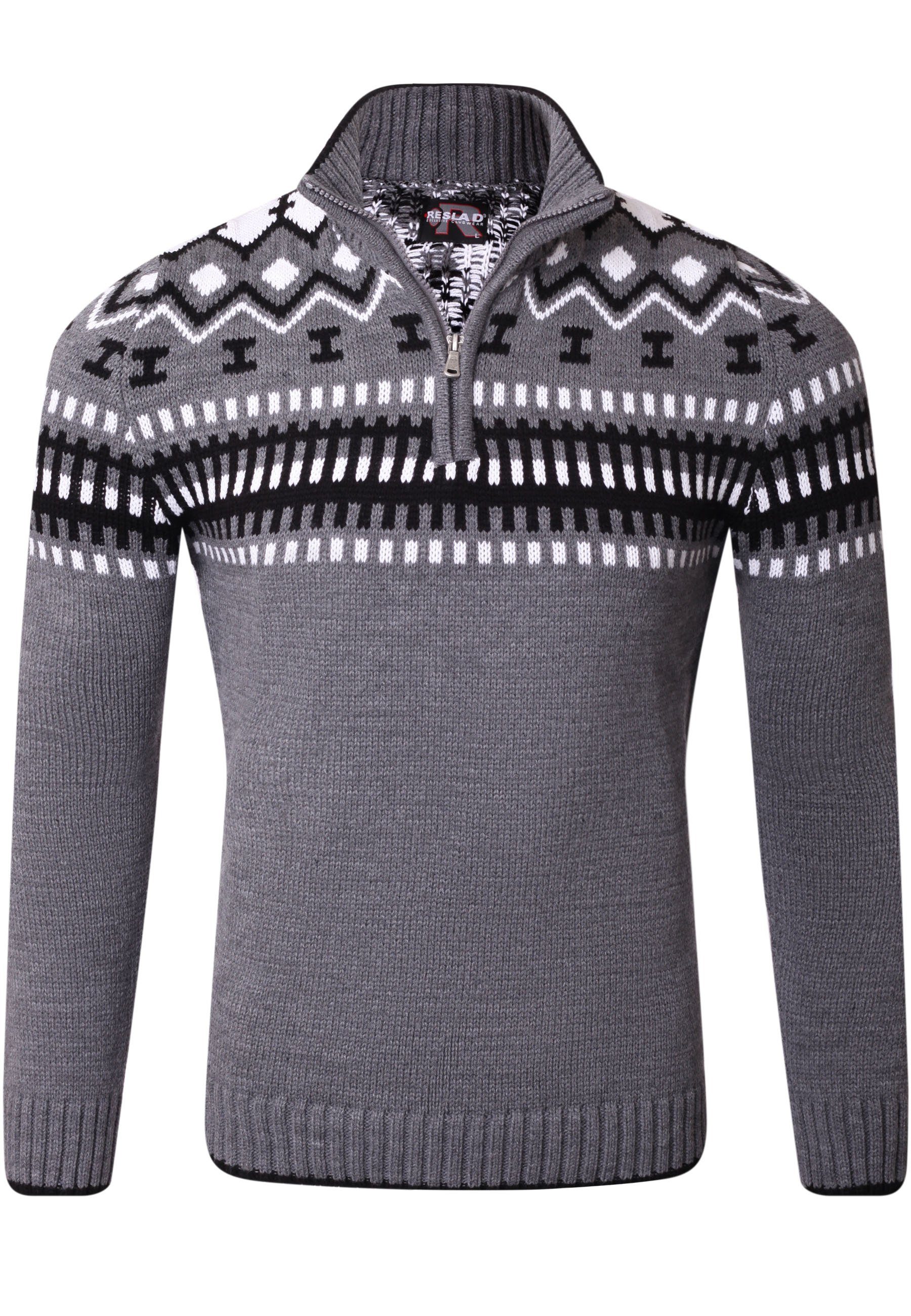 Reslad Strickpullover Reslad Herren Strickpullover Crewneck Zipper Norweger Pullover RS-3110 (1-tlg) Strickpullover Männer Norwegermuster Troyer