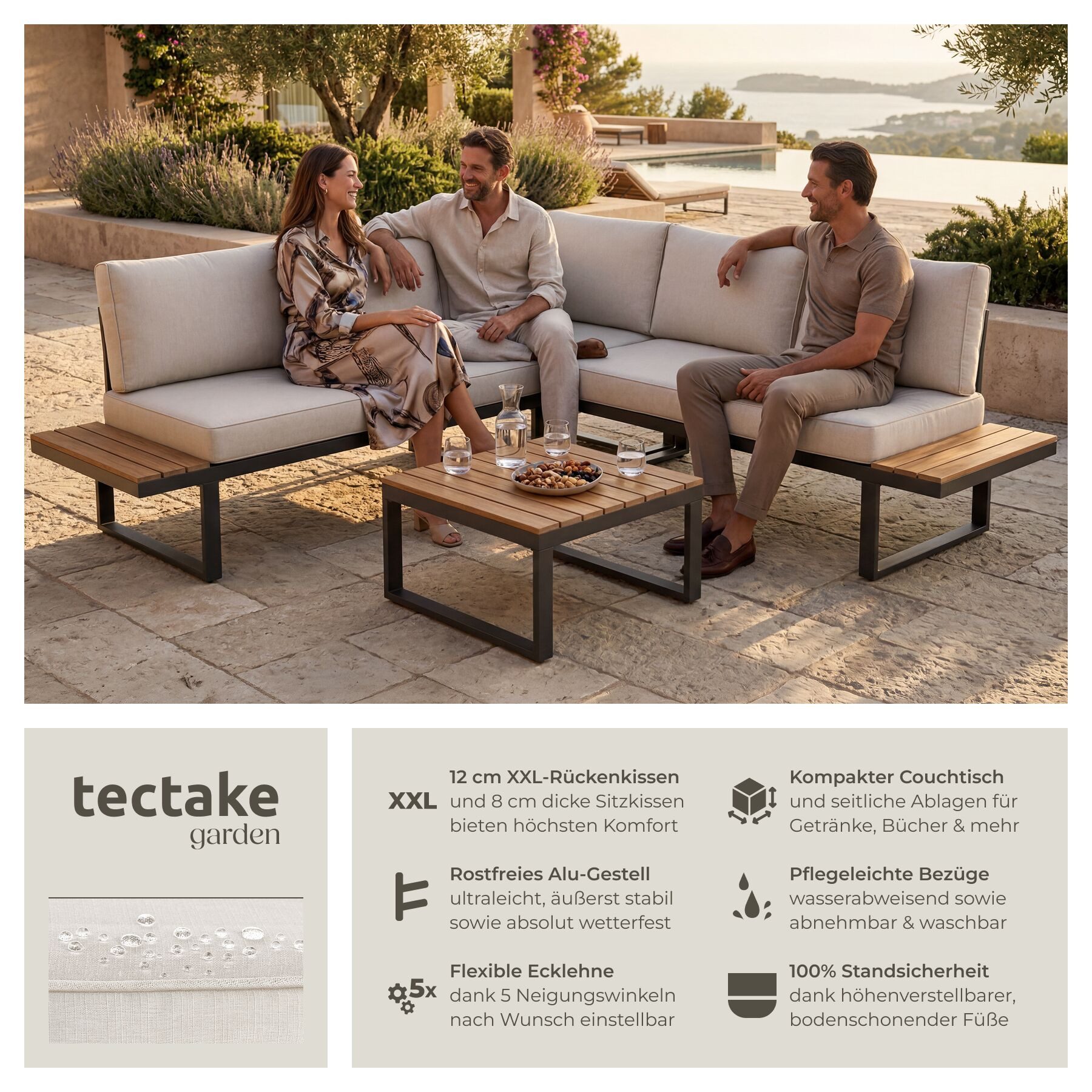 tectake Gartenlounge-Set Aluminium Garten-Lounge-Set, (Set., 1-tlg), mit Pulverbeschichtung, wetterfest