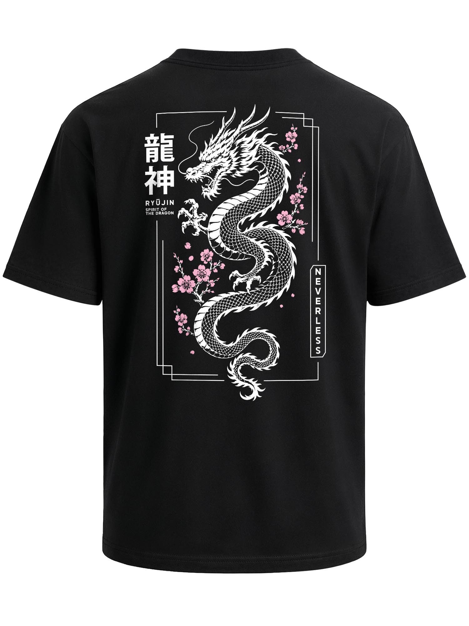 Neverless Oversize-Shirt Herren T-Shirt - Design Sakura Dragon - Oversized Relaxed Fit mit Print