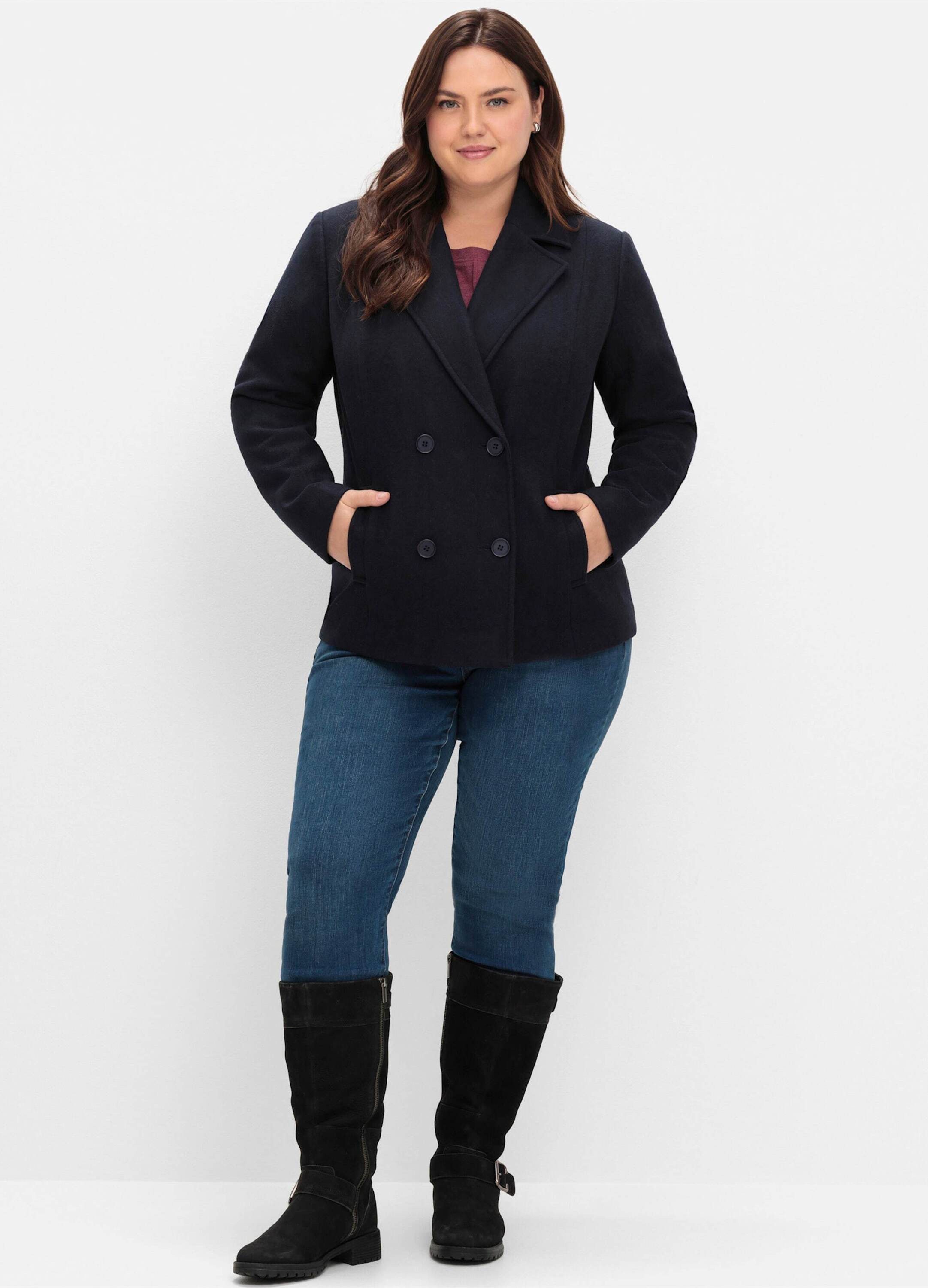 Sheego Allwetterjacke Kurzjacke Langarm in Caban-Form, mit Wollanteil günstig online kaufen
