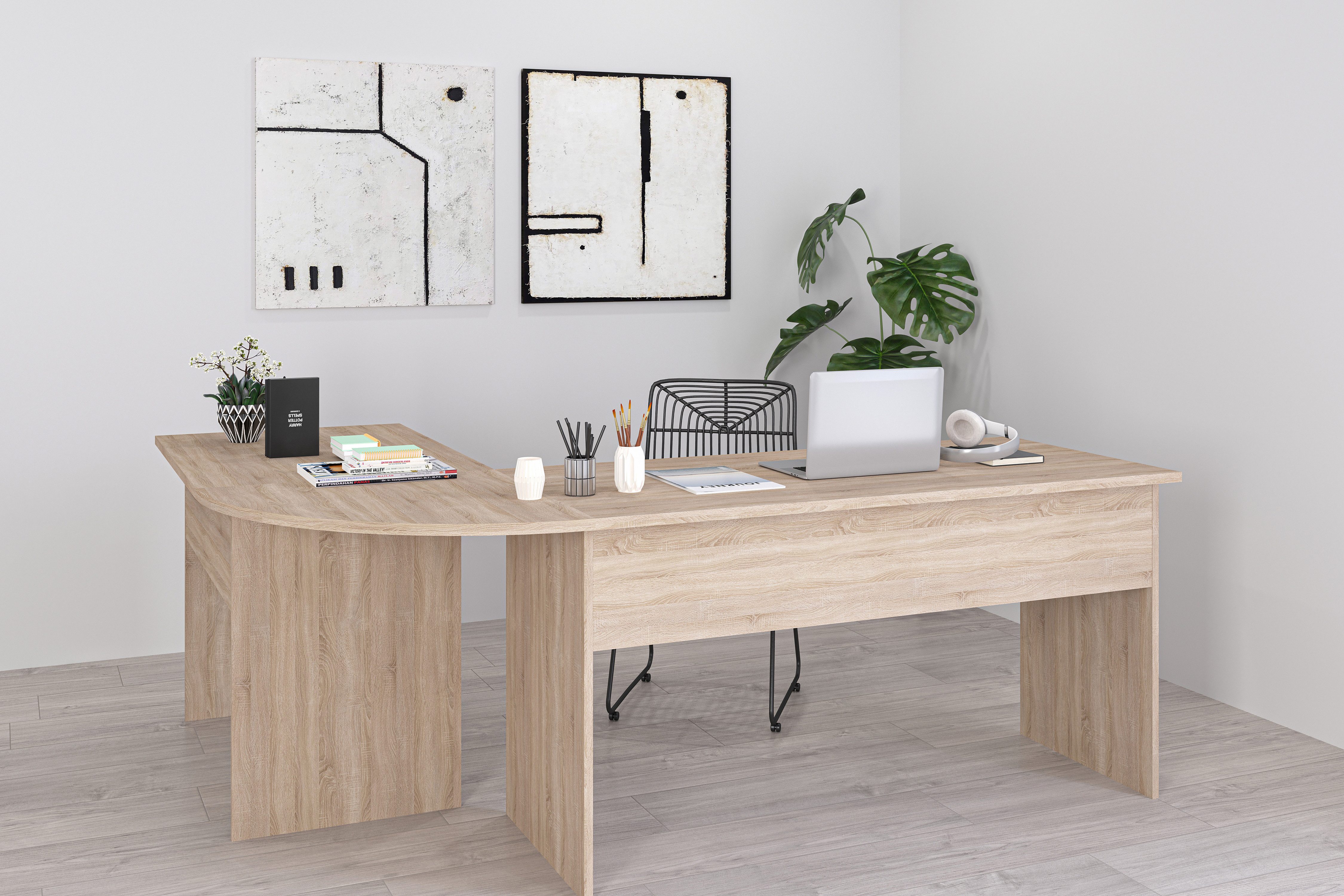FMD Eckschreibtisch Tiell, Winkel Schreibtisch, Bürotisch, beidseitig montierbar, 205/155 cm