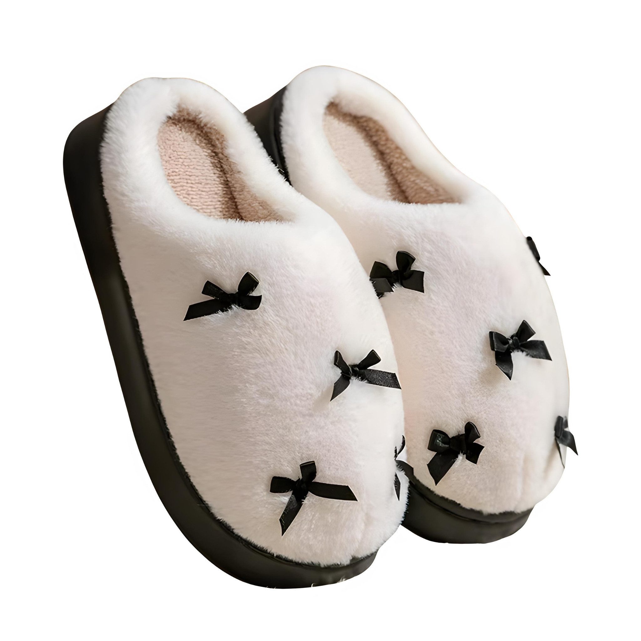 NEXORA Kuschelige Plüsch-Hausschuhe mit Schleifen Plüsch Hausschuhe (Paar) kuschelige Hausschuhe mit niedlichen Schleifchen