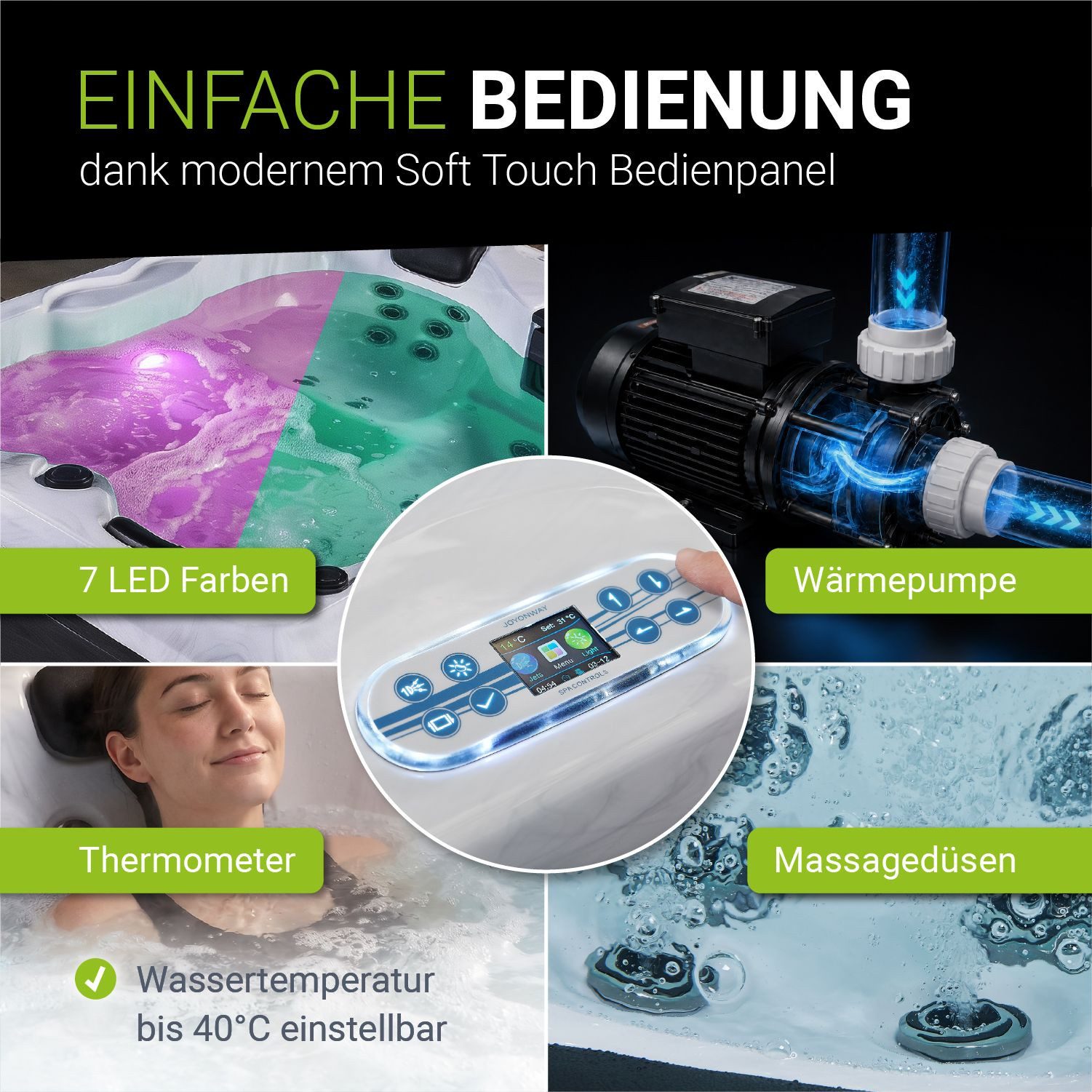 Artsauna Whirlpool Oasis mit Treppe, (Spa mit Massagedüsen, LED-Beleuchtung, inkl. Abdeckung)