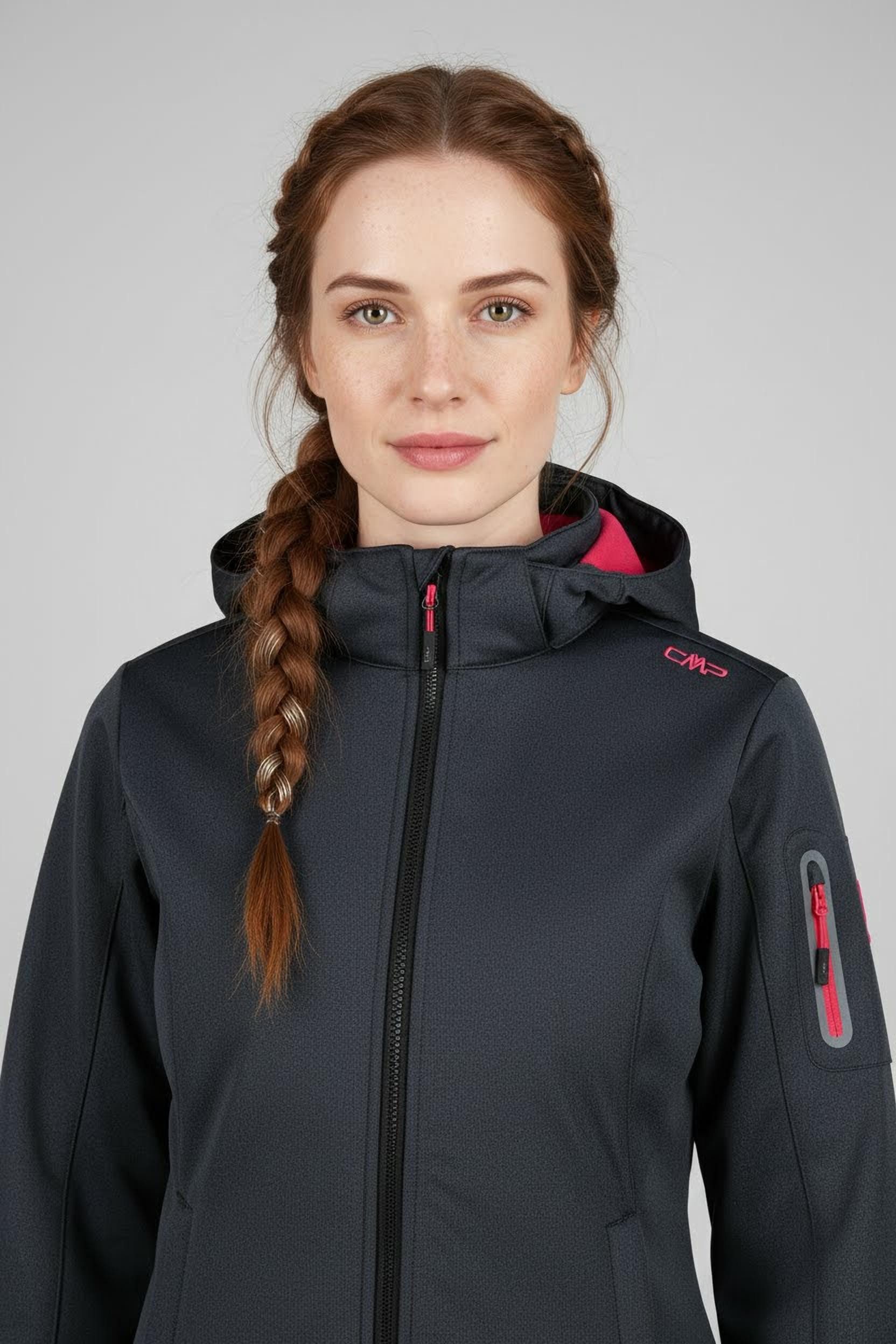CMP Softshelljacke WOMAN JACKET ZIP HOOD mit Kinnschutz, atmungsaktiv, wasserdicht