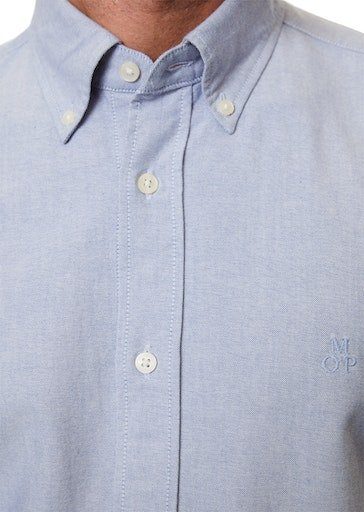 O'Polo collar, hem Logostickerei down long der round Brust auf cobalt multi/cool dezenter mit Button Marc Langarmhemd sleeves,