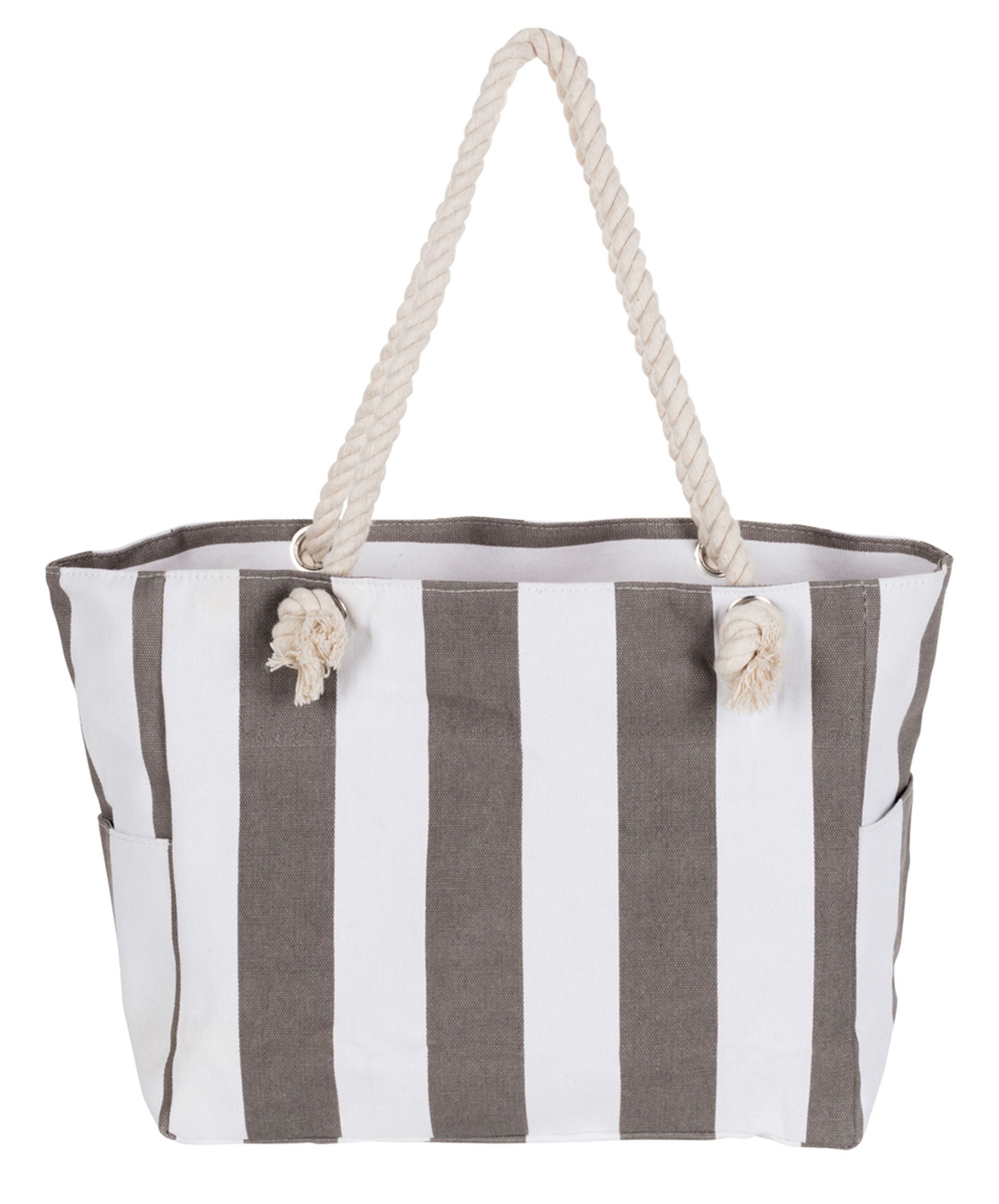 Shopper Fashy - Große Strandtasche Badetasche Umhängetasche Grau Weiß