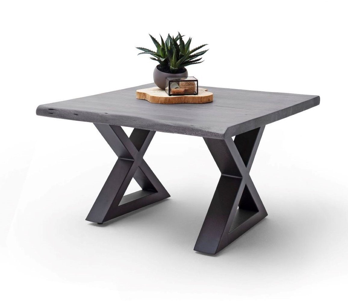 MCA furniture Couchtisch Cartagen, Baumkante quadratisch grau X-Form Akazie-massiv