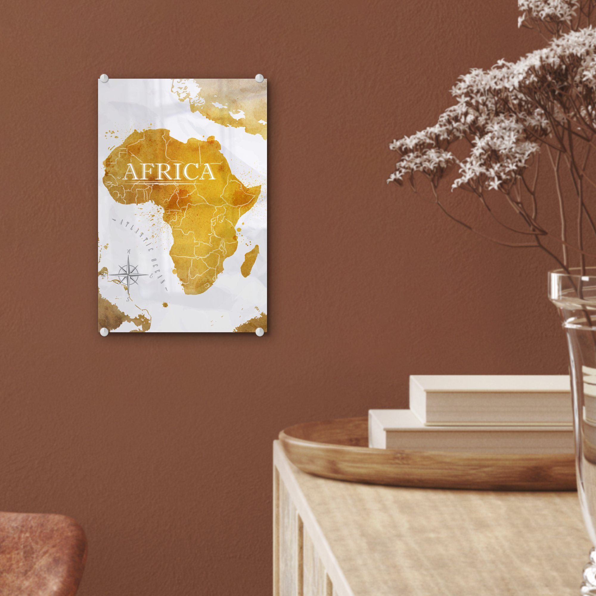 (1 Glasbilder Wandbild - Glas Afrika Foto auf auf Weltkarte Acrylglasbild - - Glas - Bilder - MuchoWow St), Wanddekoration Gold,