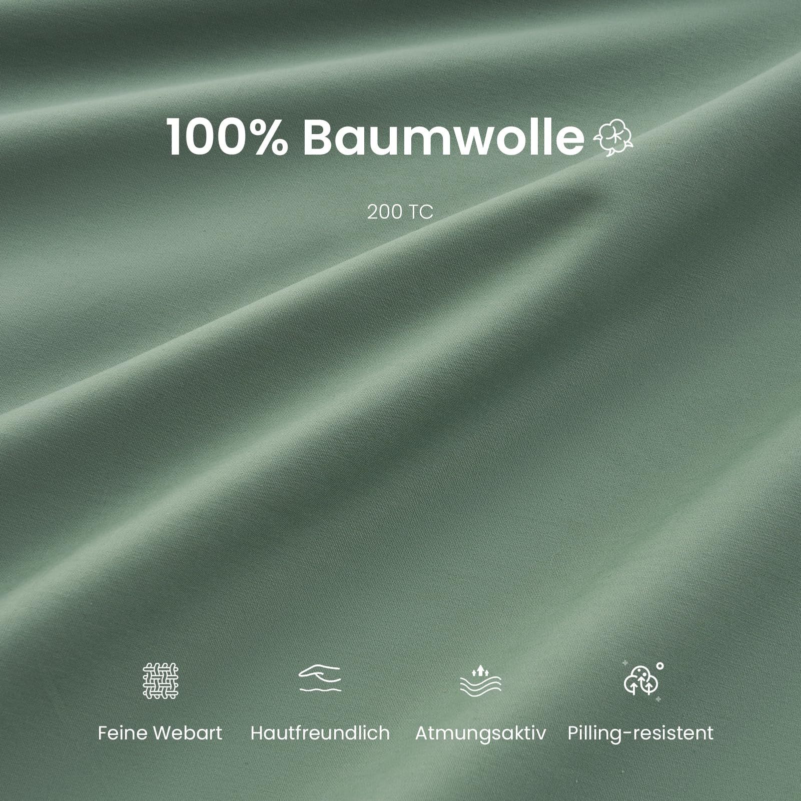 Topfinel Bettwäsche 135 x 200 baumwolle weich hautfreundlich Allergiker Baby ganzjährig, Baumwolle, 2 teilig, bettwäsche-sets 135 X 200 mit reißverschluss Salbeigrün Einfarbig boho