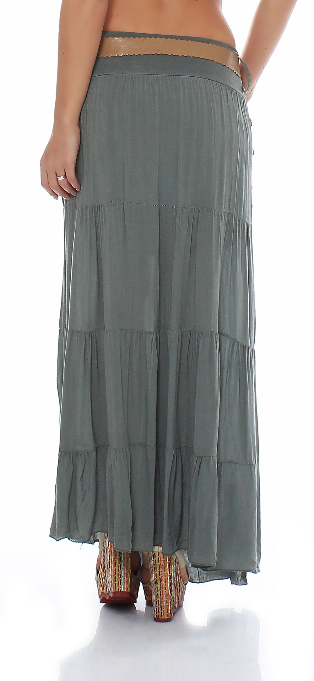 malito more than fashion Sommerrock malito Damen Maxi Rock mit Strickmuster, langer Rock mit Gürtel, luftiger Maxirock