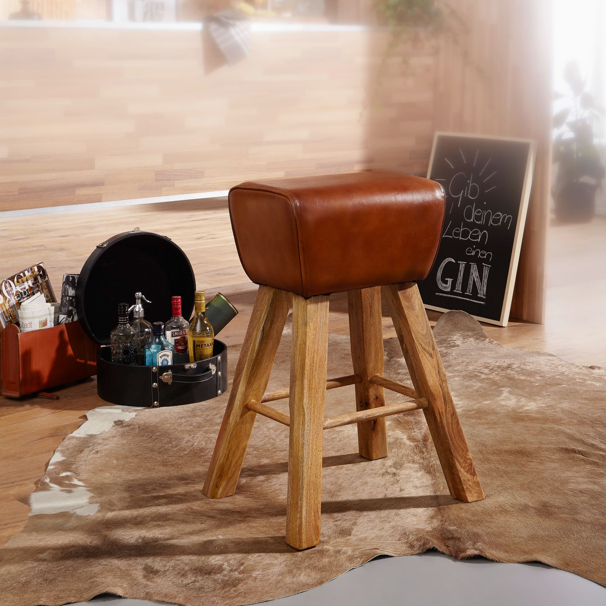 FINEBUY Barhocker FB53778 Turnbock 75 cm Massivholz Barstuhl Leder Tresenst günstig online kaufen