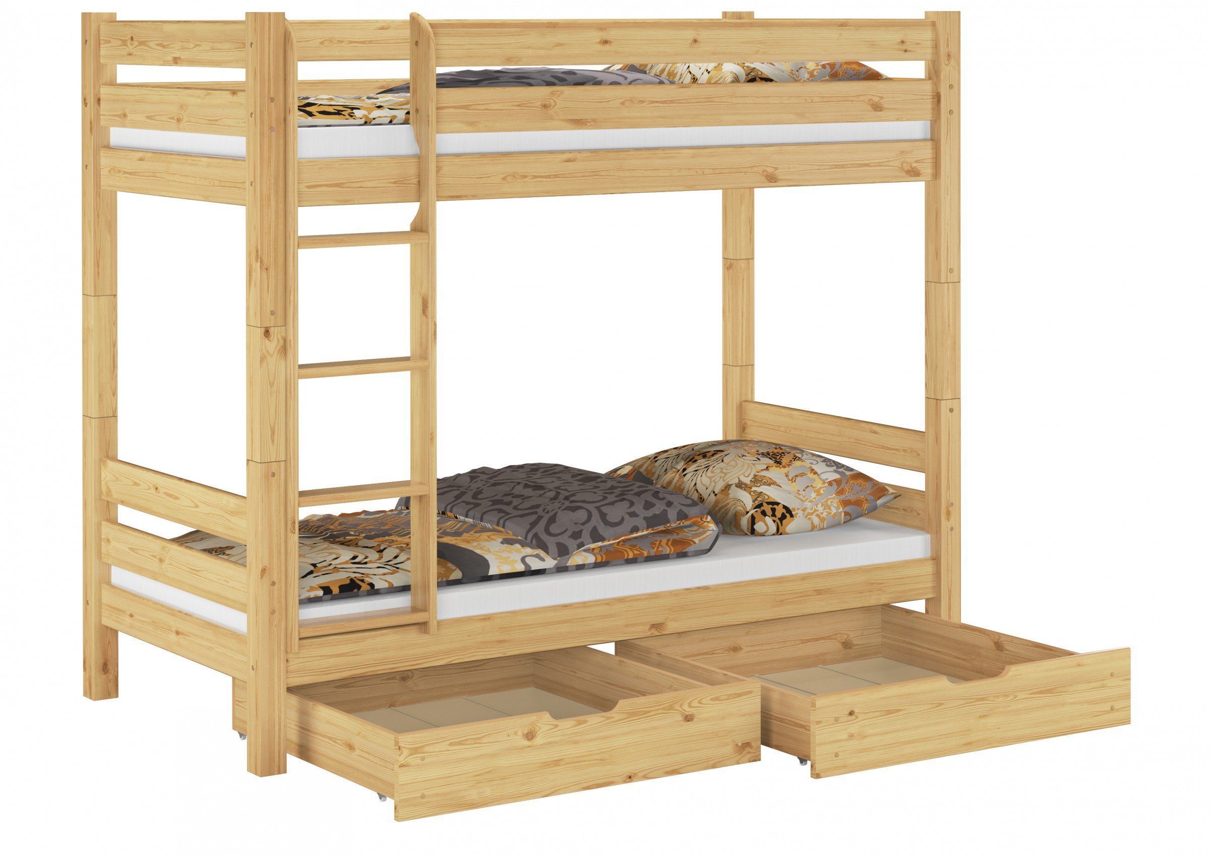 ERST-HOLZ Etagenbett Teilbares Etagenbett mit Rost, Matratzen und Kasten-Set