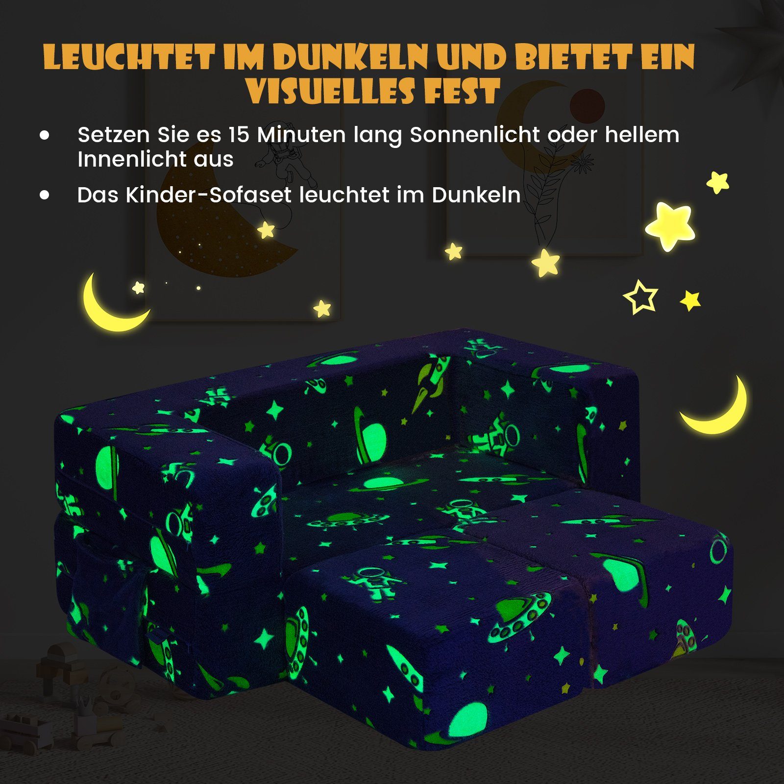 COSTWAY Kindersofa Modulare Schlafsofa Leuchtend, 107 x 52 x 41,5cm
