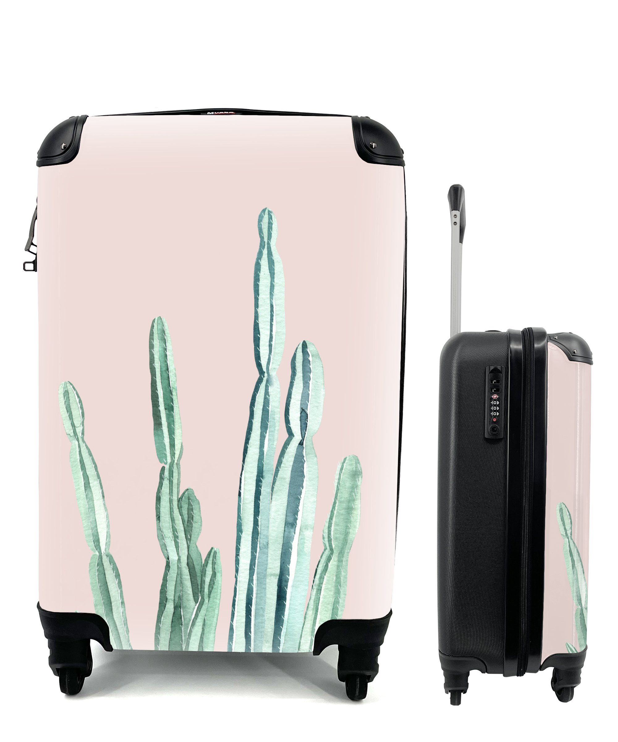 Rosa, - Ferien, Reisekoffer mit Handgepäck Rollen, Reisetasche Trolley, - rollen, 4 MuchoWow Sukkulente Kaktus Handgepäckkoffer für