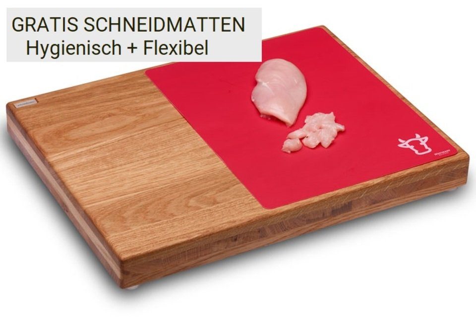 Premium IN GERMANY, Schneidebrett Standfest Schneidboard Extrem Massivholz, Design Schneidebrett 53x40x6cm, Eiche, MADE