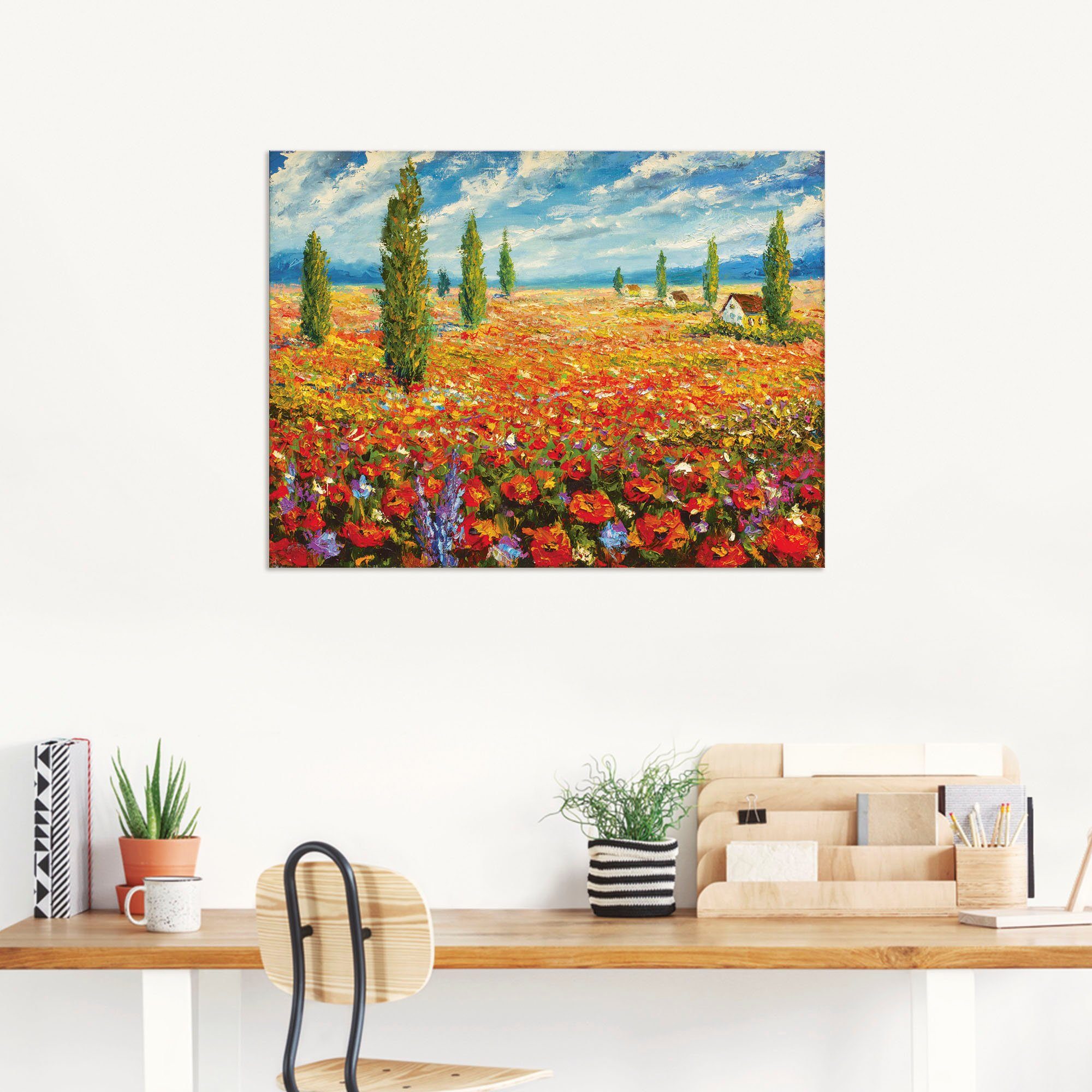 Artland Wandbild Mohnblumenwiese, Blumenwiese (1 Leinwandbild, versch. als Poster Wandaufkleber Größen in St), Alubild, oder