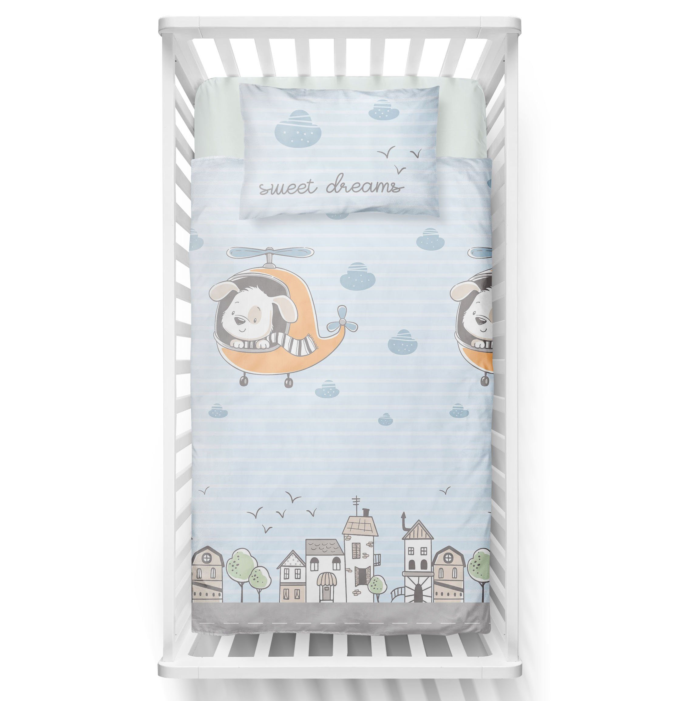 Babybettwäsche Kinder Bettwäsche 100 x 135, "Sweet Dreams" Blau, Babybettwäsche