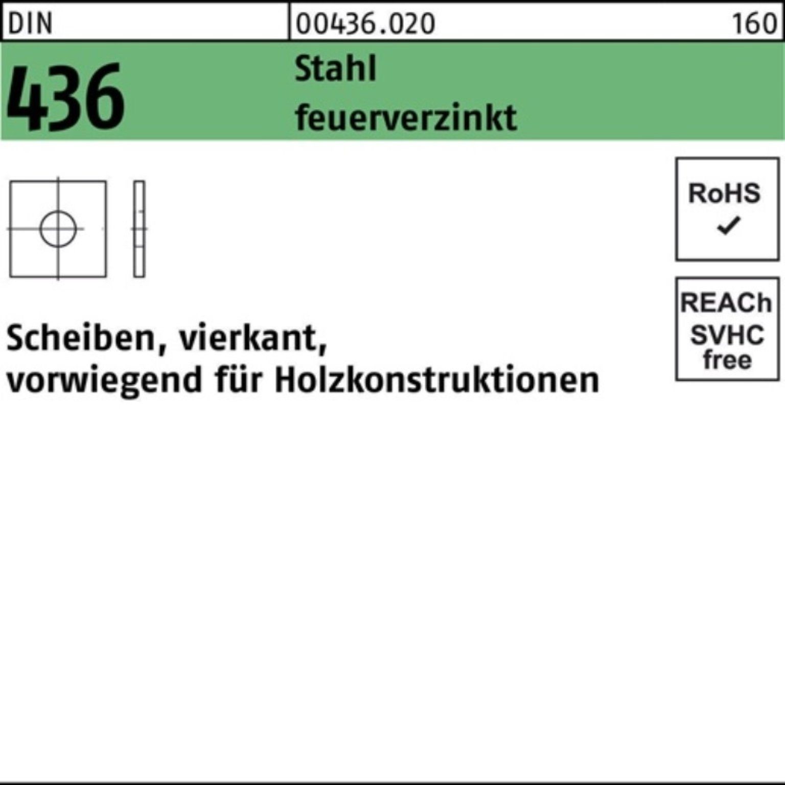 Reyher Unterlegscheibe 100er Pack Unterlegscheibe DIN 436 vierkant 26x 80x 6 Stahl feuerverz.