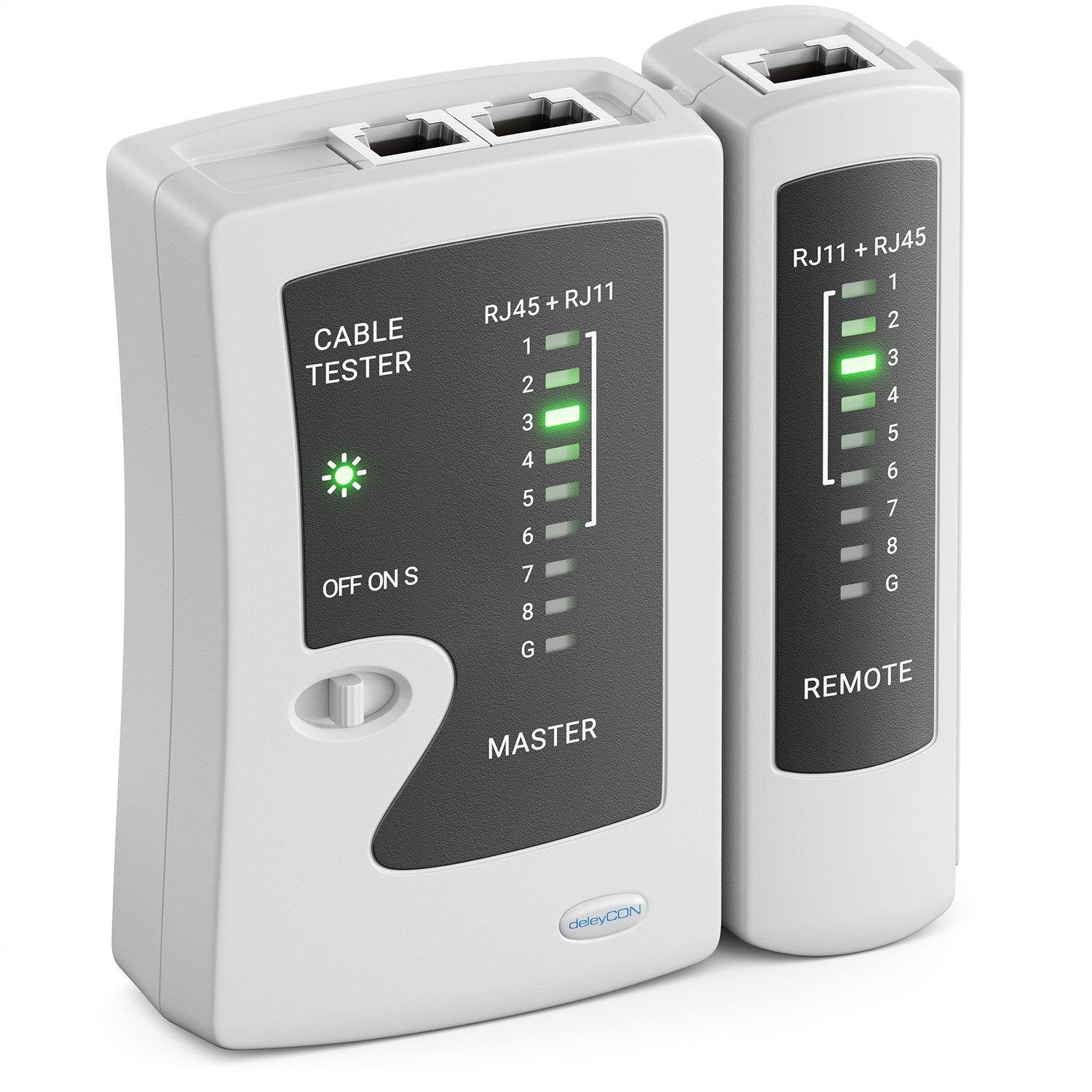 deleyCON Netzwerk Kabeltester RJ11 RJ12 RJ45 ISDN LAN Netzwerkkabel Netzwerk-Adapter