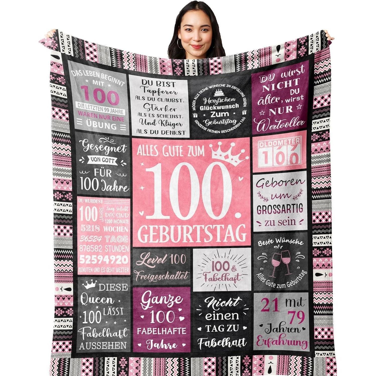 Überwurf Decke 100 Geburtstag Frauen Geschenk 130X150CM 100 Geburtstag, LuxusKollektion