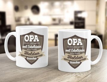 MoonWorks Tasse Kaffee-Tasse Opa wurde geschaffen weil Enkelkinder auch wahre Helden brauchen Spruch Geschenk-Tasse MoonWorks®, Keramik