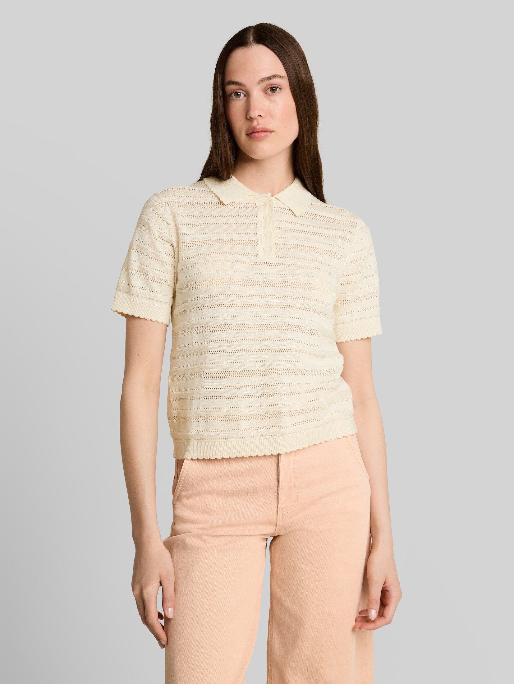 TOM TAILOR Denim Strickpullover Pullover & Strickjacken Strick-Poloshirt mit Lochmuster