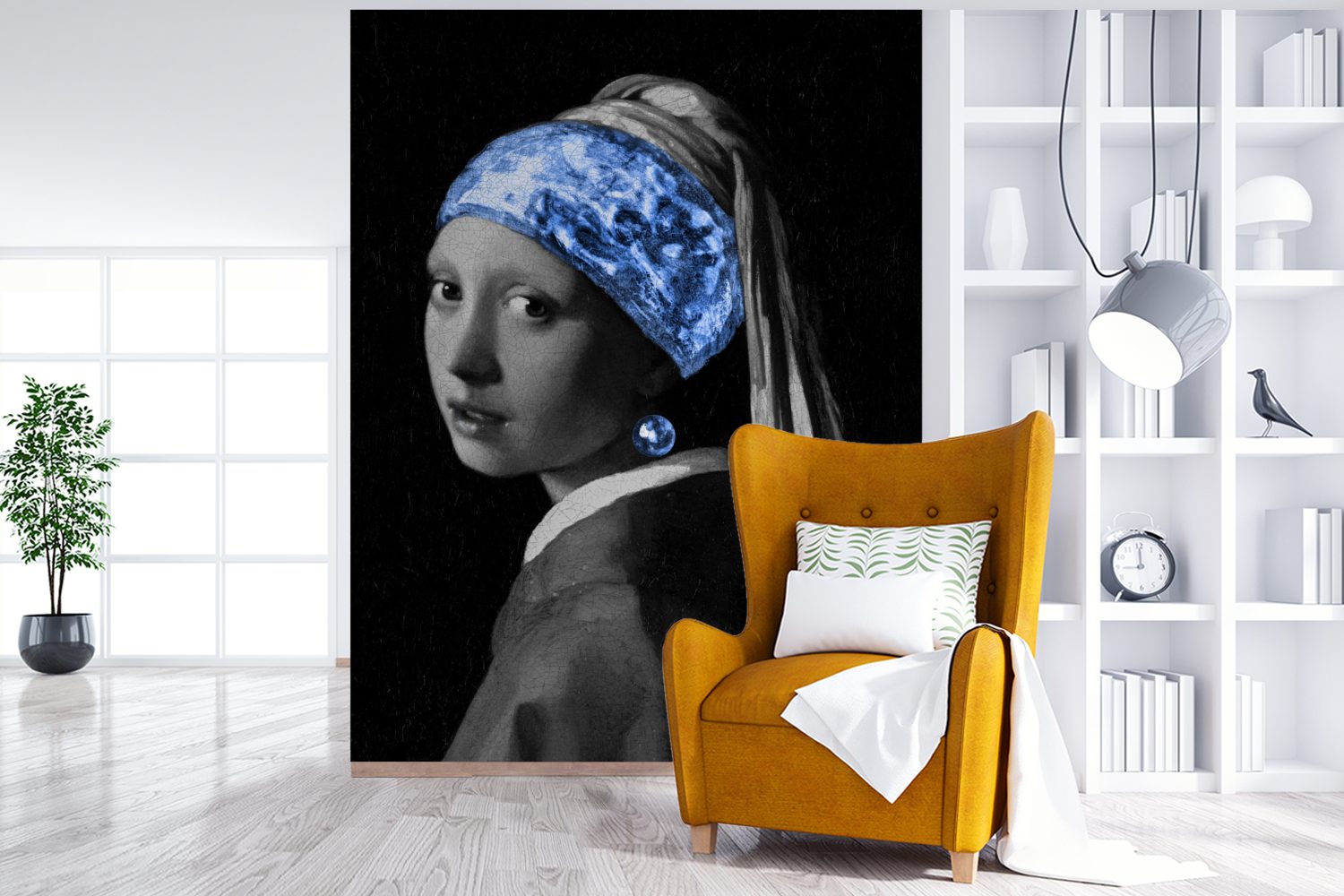 MuchoWow Fototapete einem St), Montagefertig Alte für (4 Mädchen Blau, - Wandtapete bedruckt, Meister mit Wohnzimmer, - Vinyl Matt, Tapete Perlenohrring