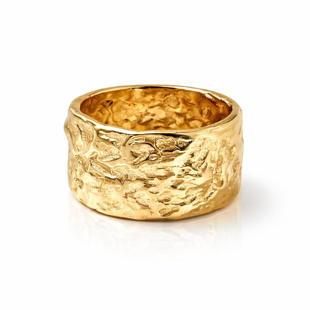 ROUGEMONT Goldring Extravaganter Goldring Statement Damen Ring gehämmert, Gehämmertes Design – einzigartige, strukturierte Oberfläche