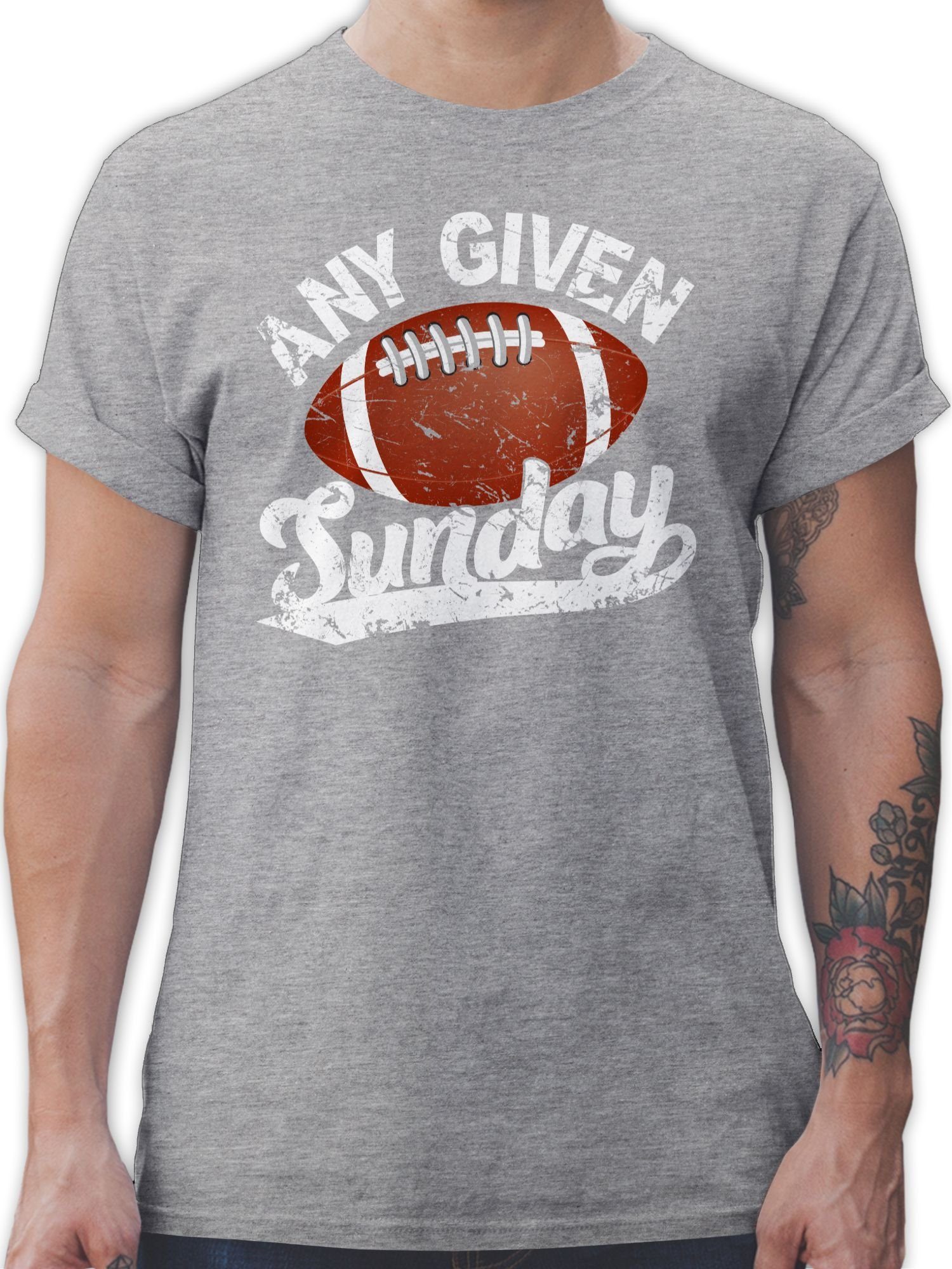 Shirtracer T-Shirt Any given Sunday mit Football weiß American Football NFL 02 Grau meliert