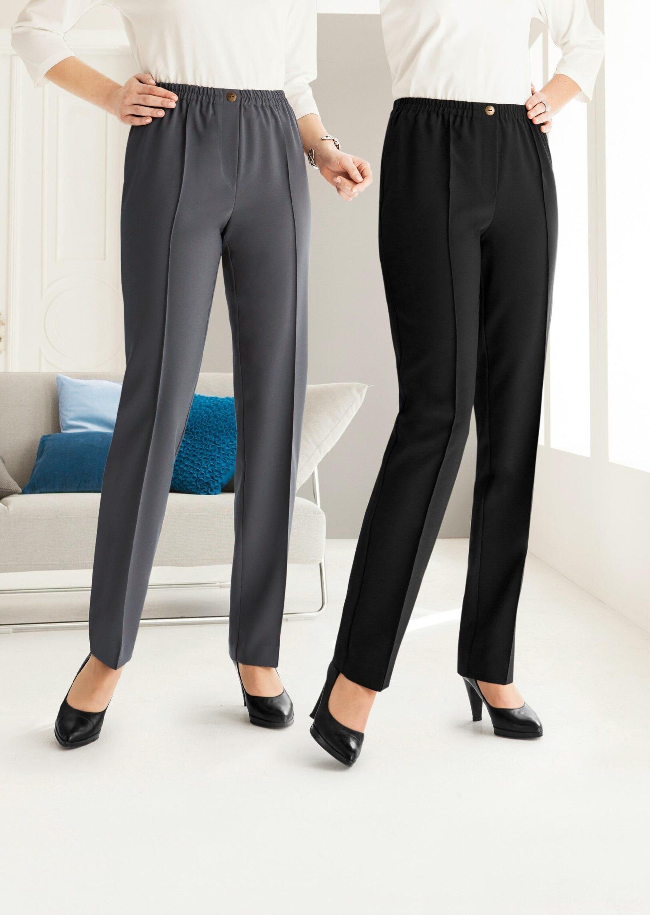 GOLDNER Schlupfhose Stretchhosen mit elastischem Bund Stoffhosen-Set mit Biesen, ohne Taschen und Knöchellänge