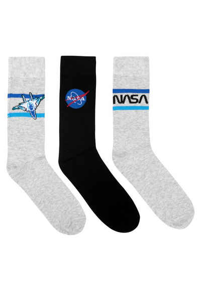 United Labels® Socken NASA Socken Herren Sneaker Männer Strümpfe Grau/Schwarz (3er Pack)