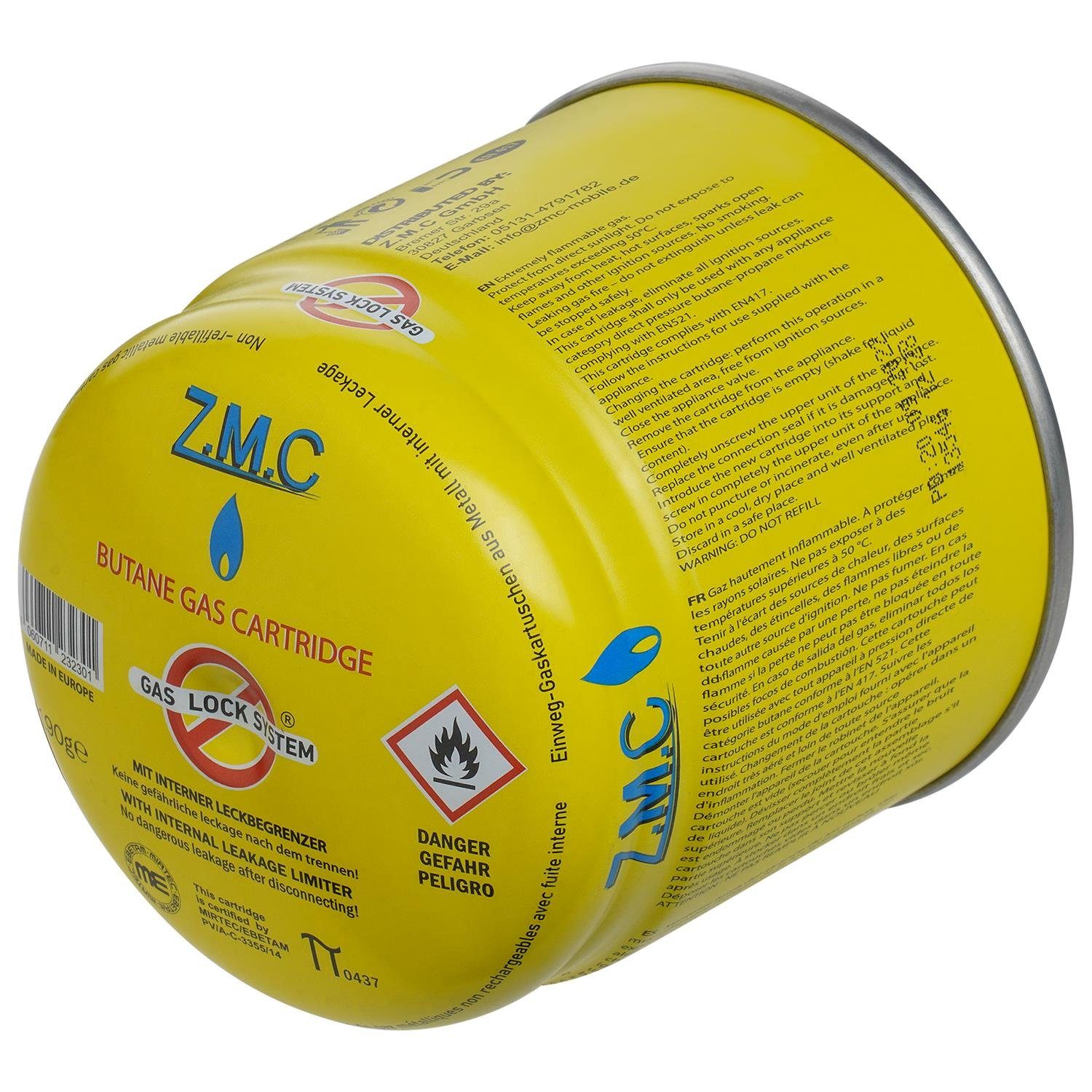 ZMC Gaskartusche 16x Butan Gas Kartusche 190g Anstechkartusche Propangas Gaskartusche, Zubehör für Campingkocher/Bunsenbrenner/Campinggas Typ: C200, EN417, Gaskartuschen Stechkartusche Gaskartuschen Butangas