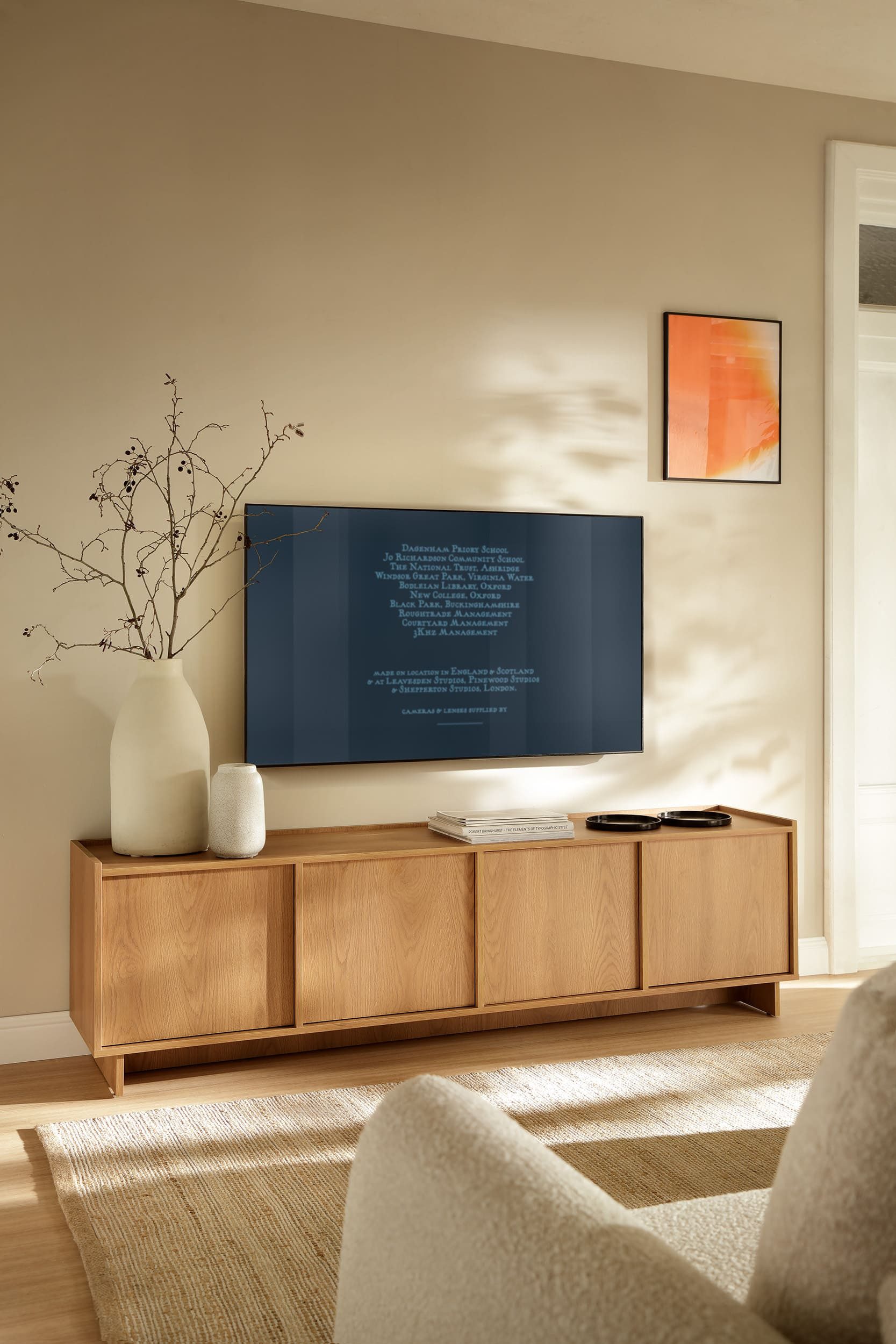 MOEBLO TV-Board TV-Schrank 195 LILIE (Eiche Caramel - modernes TV Möbel, Fernsehtisch, TV Bank & TV Tisch, grifflos mit Push-to-Open, viel Stauraum, 195 cm breit, Lowboard Fernsehtisch TV Bank TV Tisch Fernseher Tisch TV Möbel), (BxHxT): 195 x 55 x 39 cm