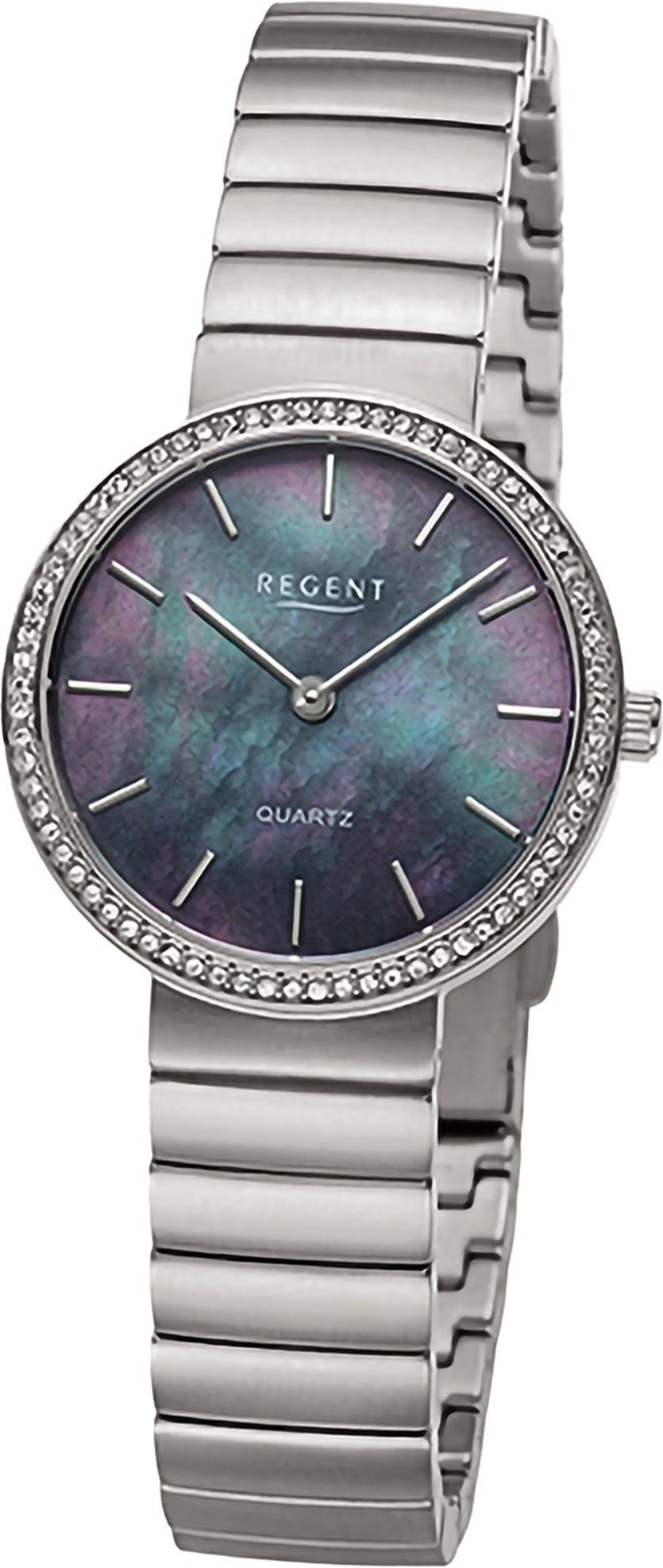 Regent Quarzuhr Regent Damen Armbanduhr Analog, Damenuhr Metallarmband silber, rundes Gehäuse, extra groß (ca. 30mm) | Quarzuhren