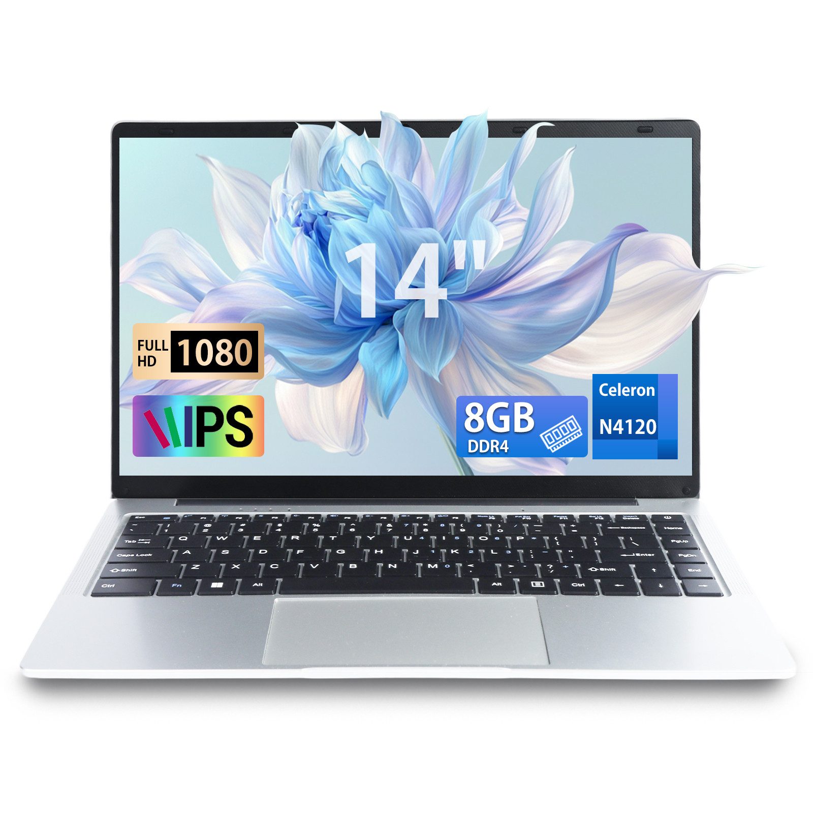 LONGEVINCE 14 Zoll Laptop, 8 GB RAM, Ultrabook Notebook (Intel, 118 GB SSD, 1920 x 1080 IPS, Celeron N4120, Windows 11)