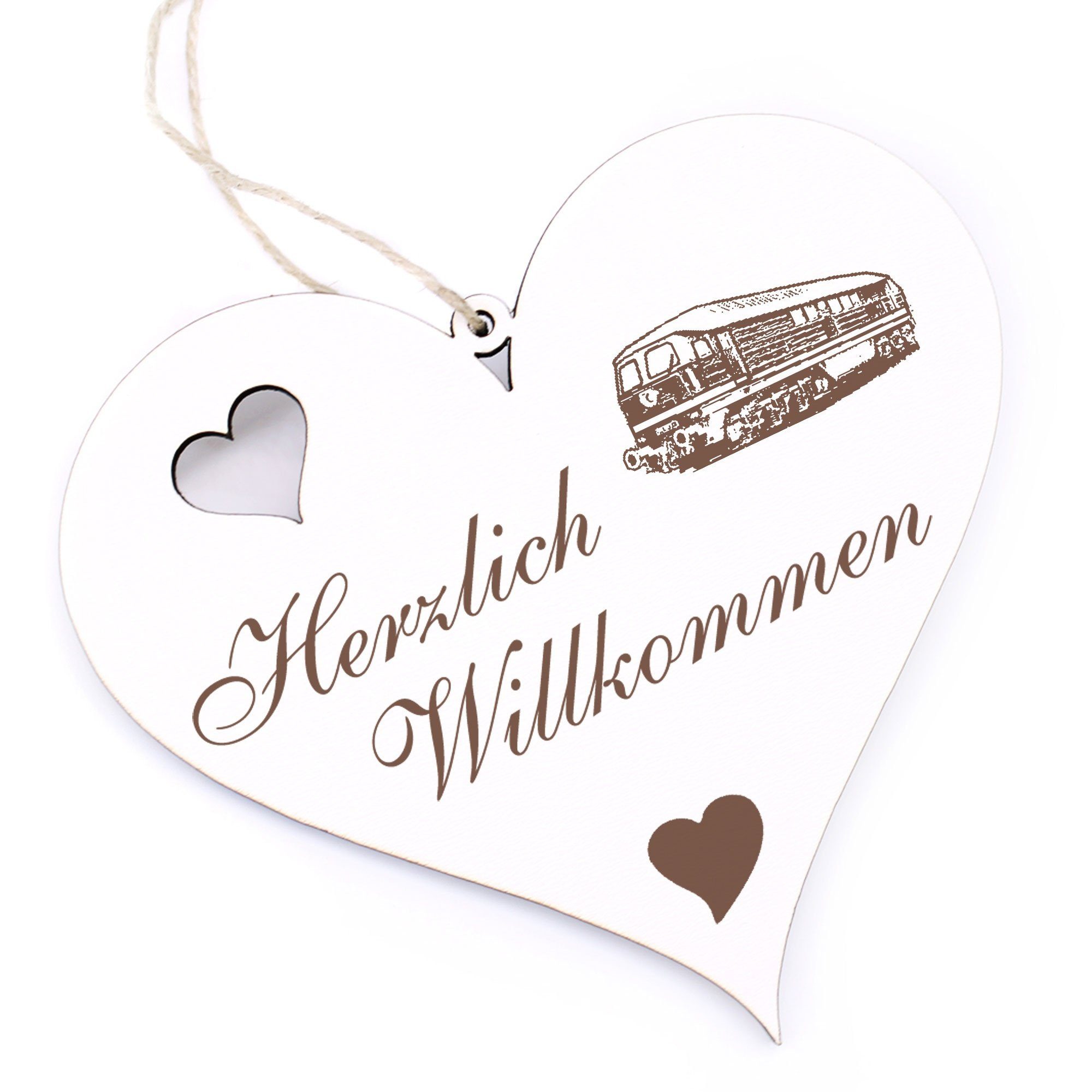 Dekolando Hängedekoration Herzlich Willkommen - Eisenbahn - 13x12cm