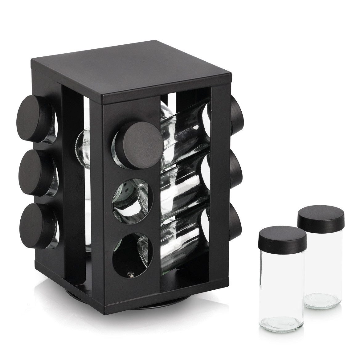 Zeller Present Gewürzkarussell Gewürzrondell mit 12 Gläsern, (Set, 13-tlg), Metall/Glas, schwarz, ca. 14x14x22,5 cm