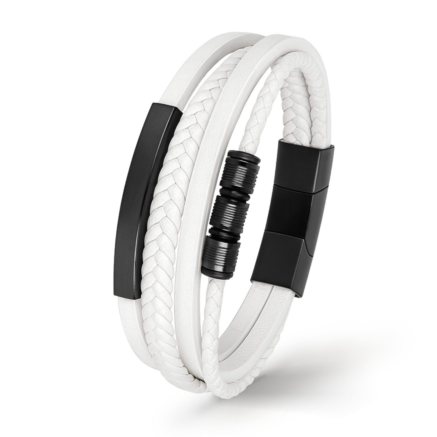 UNIQAL.de Lederarmband Herren "SHAPE" handgefertigt, geflochten, verstellbar (Klassisch, casual, elegant), aus Rindsleder, Edelstahl-Magnetverschluss mit Verlängerungsglied
