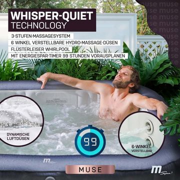 mSpa Whirlpool aufblasbar Muse Otium M-OT061 für 6 Personen - Hydro-Massage, (Outdoor - Indoor Luxus Garten Pool - inkl. Wärmeschutzabdeckung - UV-C Filter - 40 ° C Schnellheizsystem - Hydro-Massage-Düsen - Winterfest, 4-tlg., All-in-One LED Fernbedienung - 6-Schicht-PVC - Selbstaufblasbar), Pool Viereckig - Jacuzzi Bubble Spa - Ozongenerator - 125 Luftdüsen