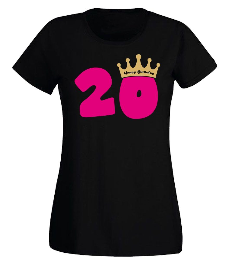 G-graphics T-Shirt Damen T-Shirt - 20 – Happy Birtday – mit Krone zum 20. Geburtstag, mit trendigem Frontprint, Slim-fit, Aufdruck auf der Vorderseite, Spruch/Sprüche/Print/Motiv