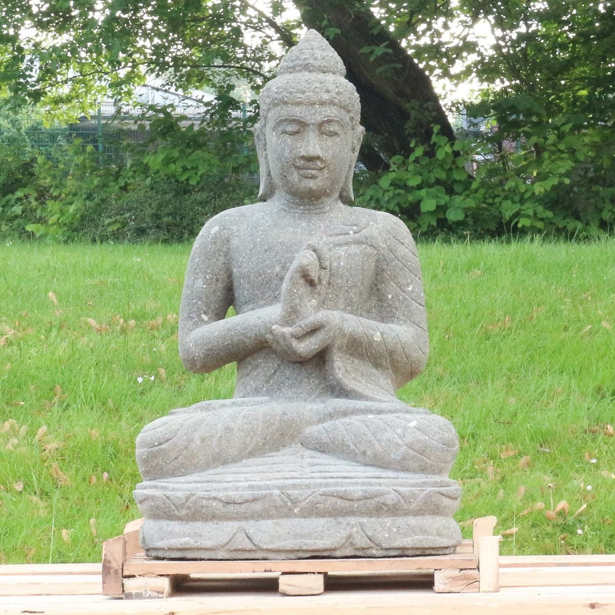 Oriental Galerie Dekofigur Buddha Figur sitzend Steinfigur Greenstone Massiv Chakra 75 cm (1 St), Wetterfest, groß, Garten