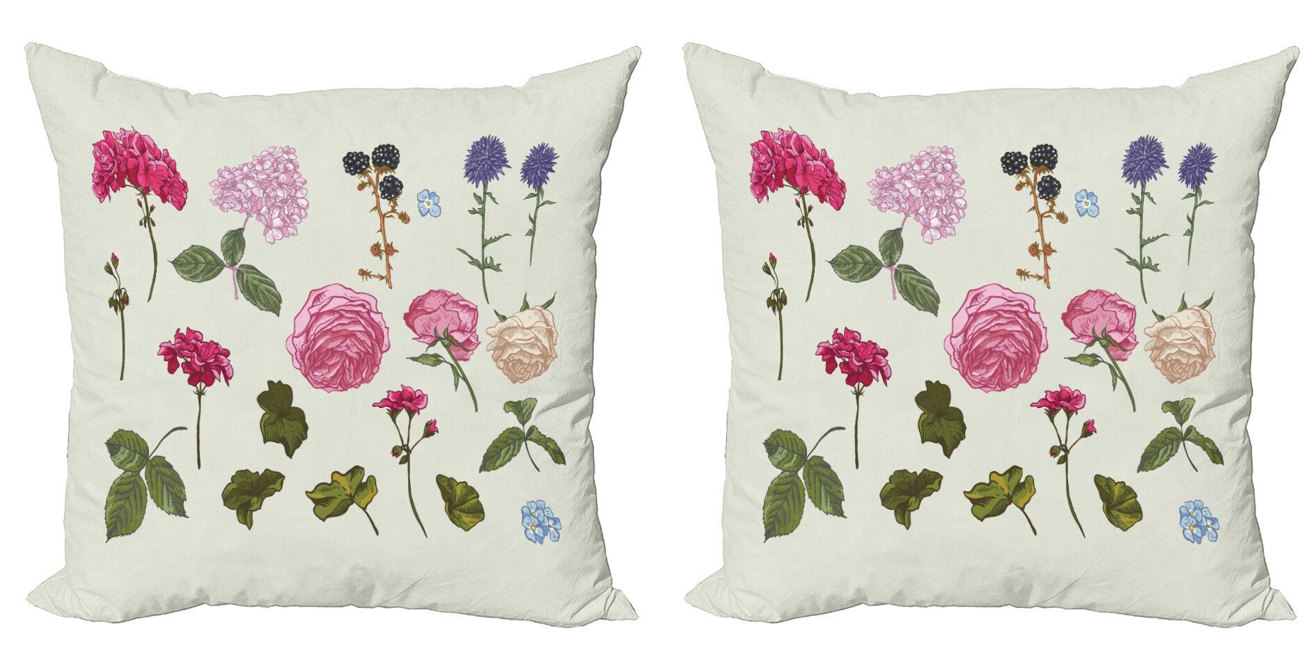 Kissenbezüge Modern Accent Doppelseitiger Digitaldruck, Abakuhaus (2 Stück), Blumen Roses Pelargonien und Blätter