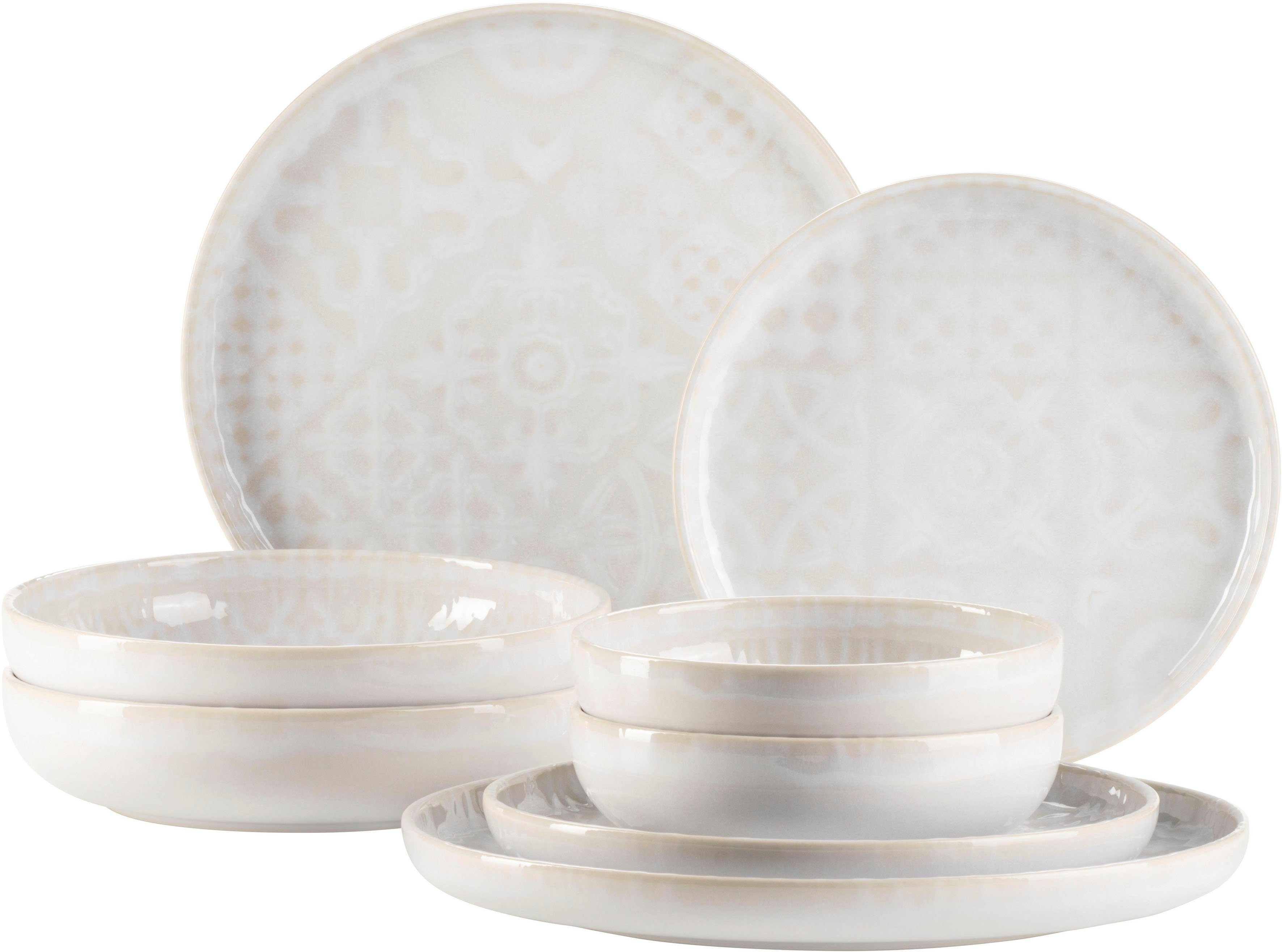 MÄSER Kombiservice Geschirr-Set, Service Traditional Tiles (8-tlg), 2 Personen, Steinzeug, kunstvolle Ornamente, 8 Teile, für 2 Personen