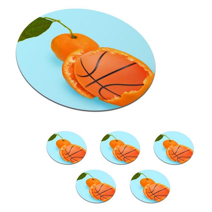 MuchoWow Glasuntersetzer Basketball - Orange - Obst - Orange - Blatt Zubehör für Gläser 6-tlg. Getränkeuntersetzer Tassenuntersetzer Korkuntersetzer Tasse Becher