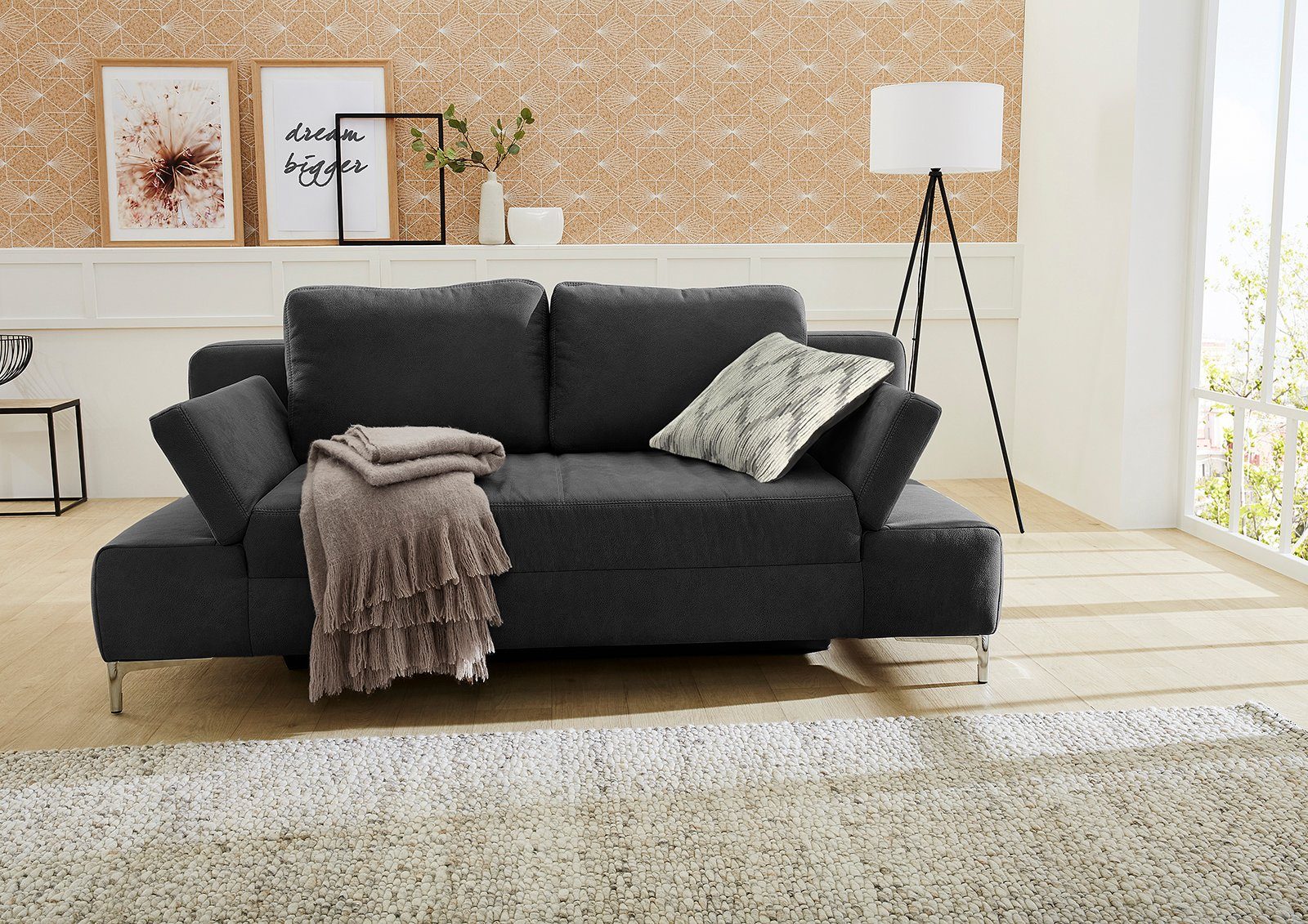 Jockenhöfer Gruppe Schlafsofa Jano, B: 202 cm, Liegefl. 144x200 cm, mit Bettfunktion, Bettkasten, Armteilverstellung & 1 Zierkissen