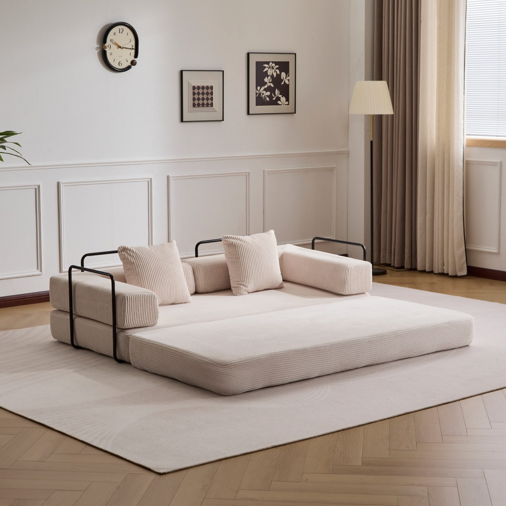 Leawin Loungesofa Faltbares Schlafsofa, bequemes Cord Bodensofa für kleine Räume, 4-in-1 Klappsofa für Wohnzimmer, Schlafzimmer, Büro oder Gäste