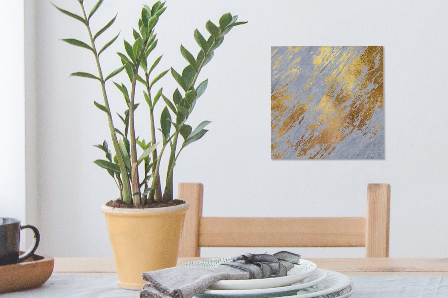Wohnzimmer Bilder Marmor Blau OneMillionCanvasses® für Schlafzimmer Gold, (1 - St), Leinwandbild Leinwand -