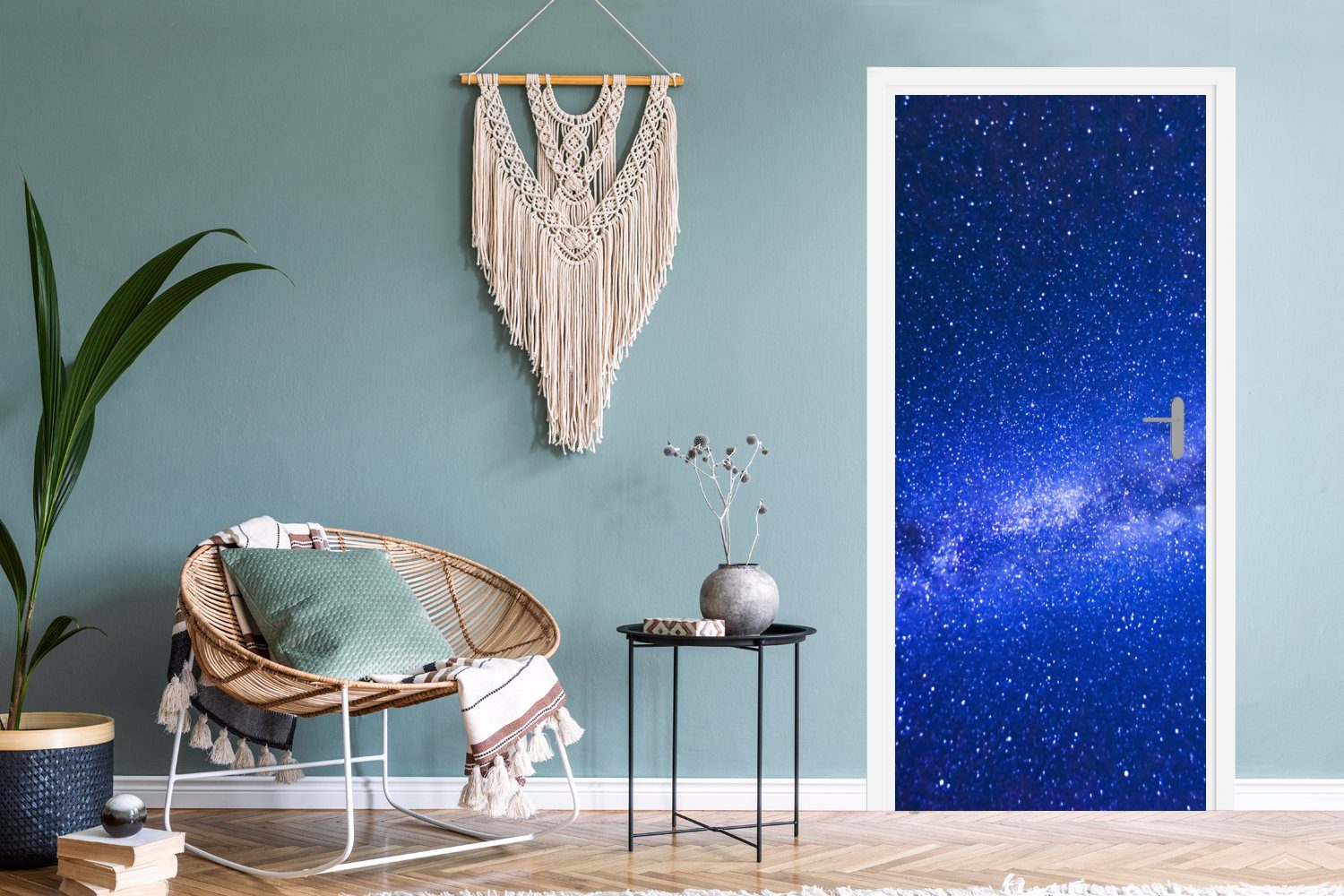 Türaufkleber, blauen Milchstraße Matt, am Tür, Fototapete cm MuchoWow für 75x205 bedruckt, St), (1 Türtapete Himmel,
