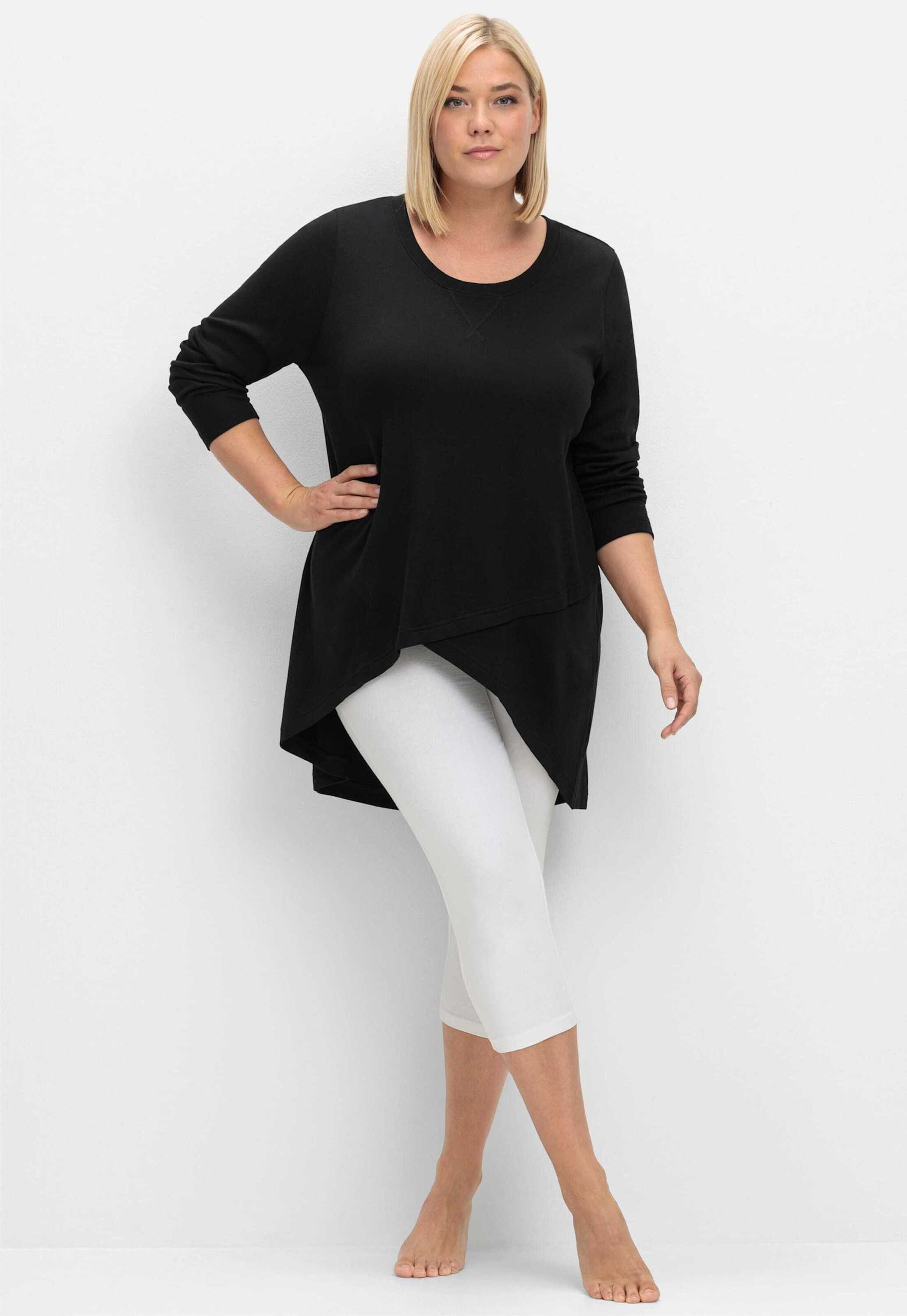Sheego T-Shirt Longshirt Langarm in Wickeloptik, in leichter A-Linie