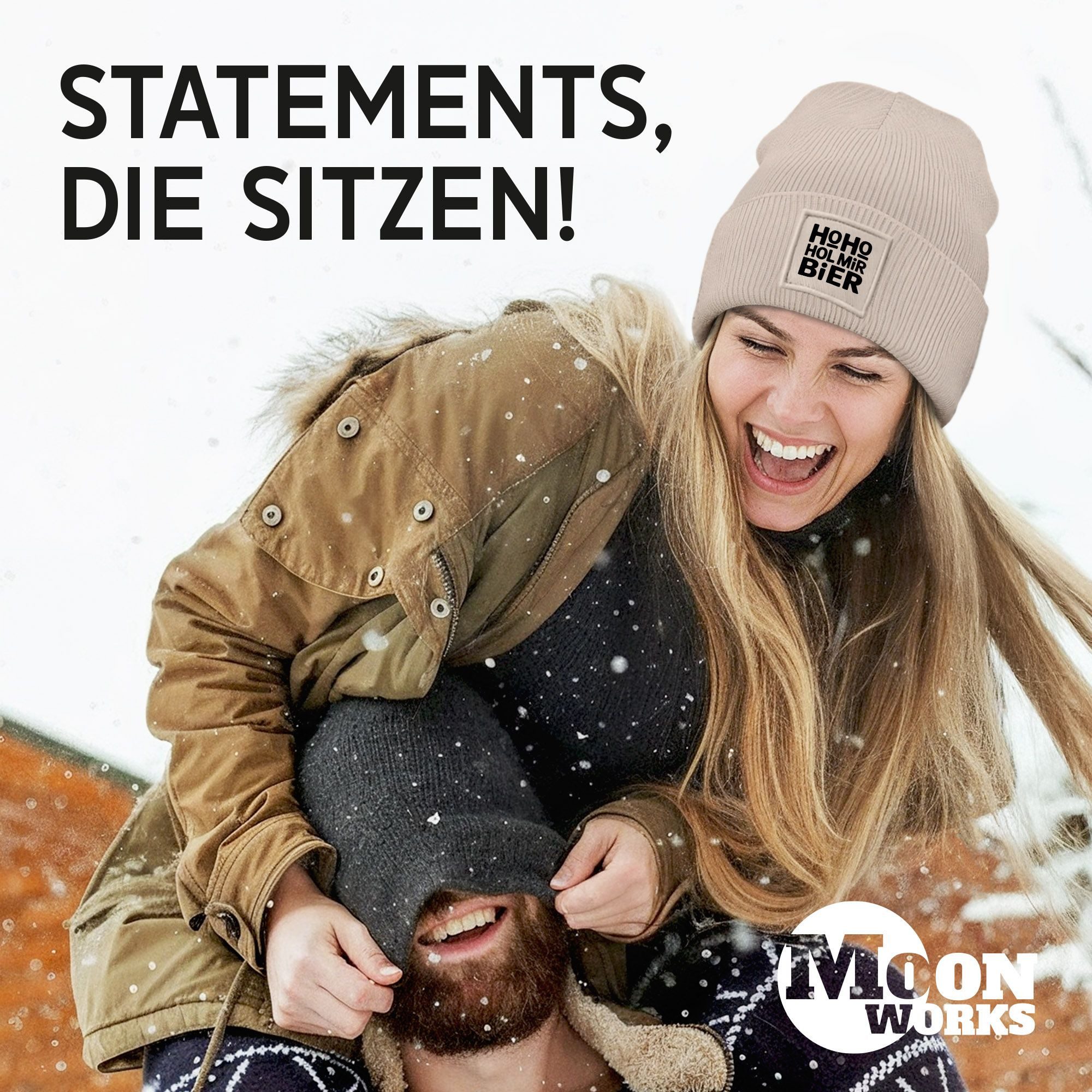 MoonWorks Strickmütze Damen Beanie Strickmütze Spruch Weihnachtsmann Santa Ho Ho Hol mir